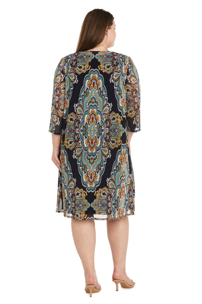 Plus Size Dresses Short Foil Print Mother of the Bride Plus Size Dress Navy/Gold