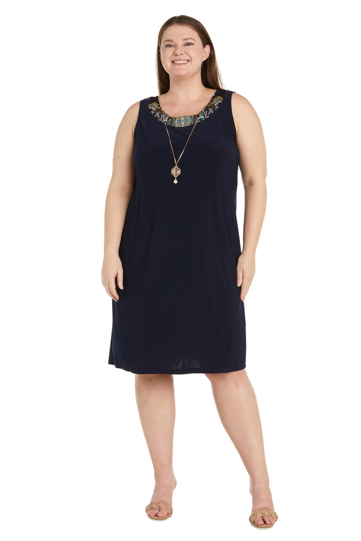 Plus Size Dresses Short Foil Print Mother of the Bride Plus Size Dress Navy/Gold