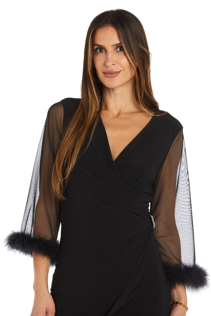 Cocktail Dresses Short Feather Trim Cocktail Dress Black