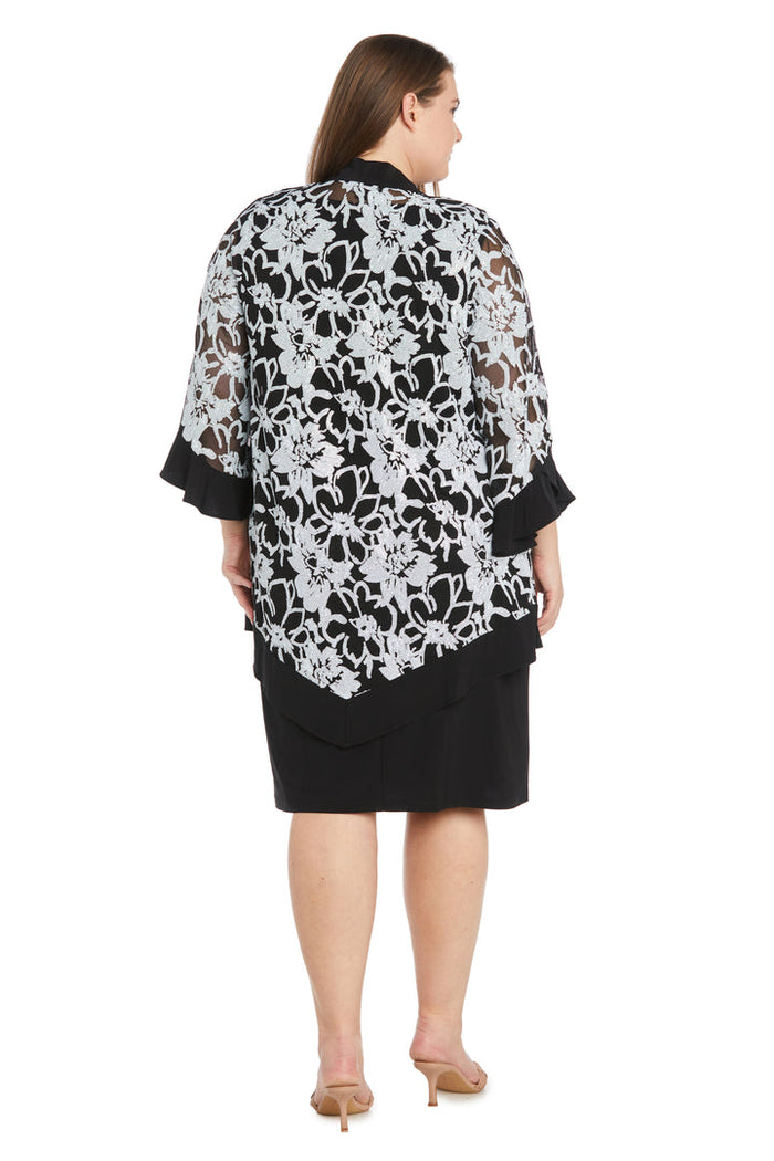 Plus Size Dresses Sequin Floral Print Plus Size Mother of the Bride Jacket Dress Black/White