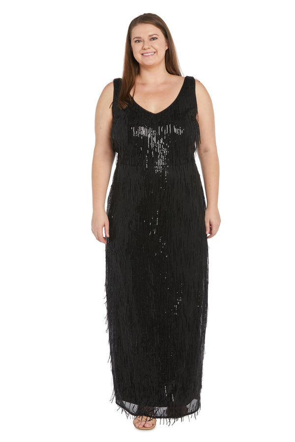 Long Plus Size Sequin Dress Formal Fringe R&M Richards 1661W