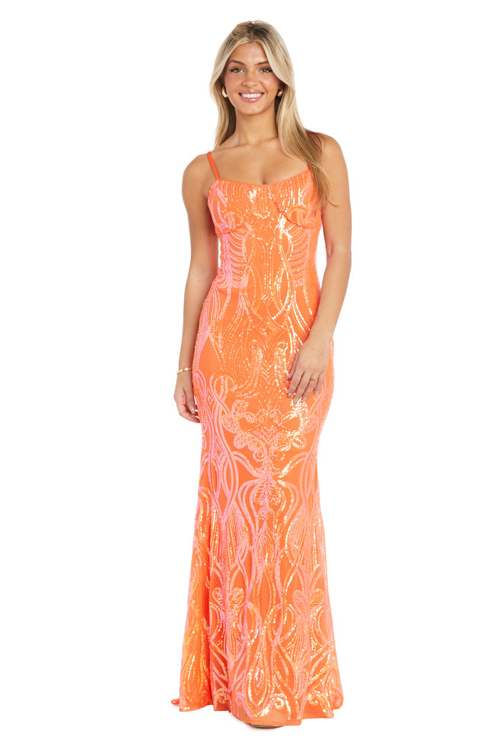 orange maxi dress formal Morgan & Co 1745 Long Formal Sequin Fitted Prom Dress – The Dress Outlet