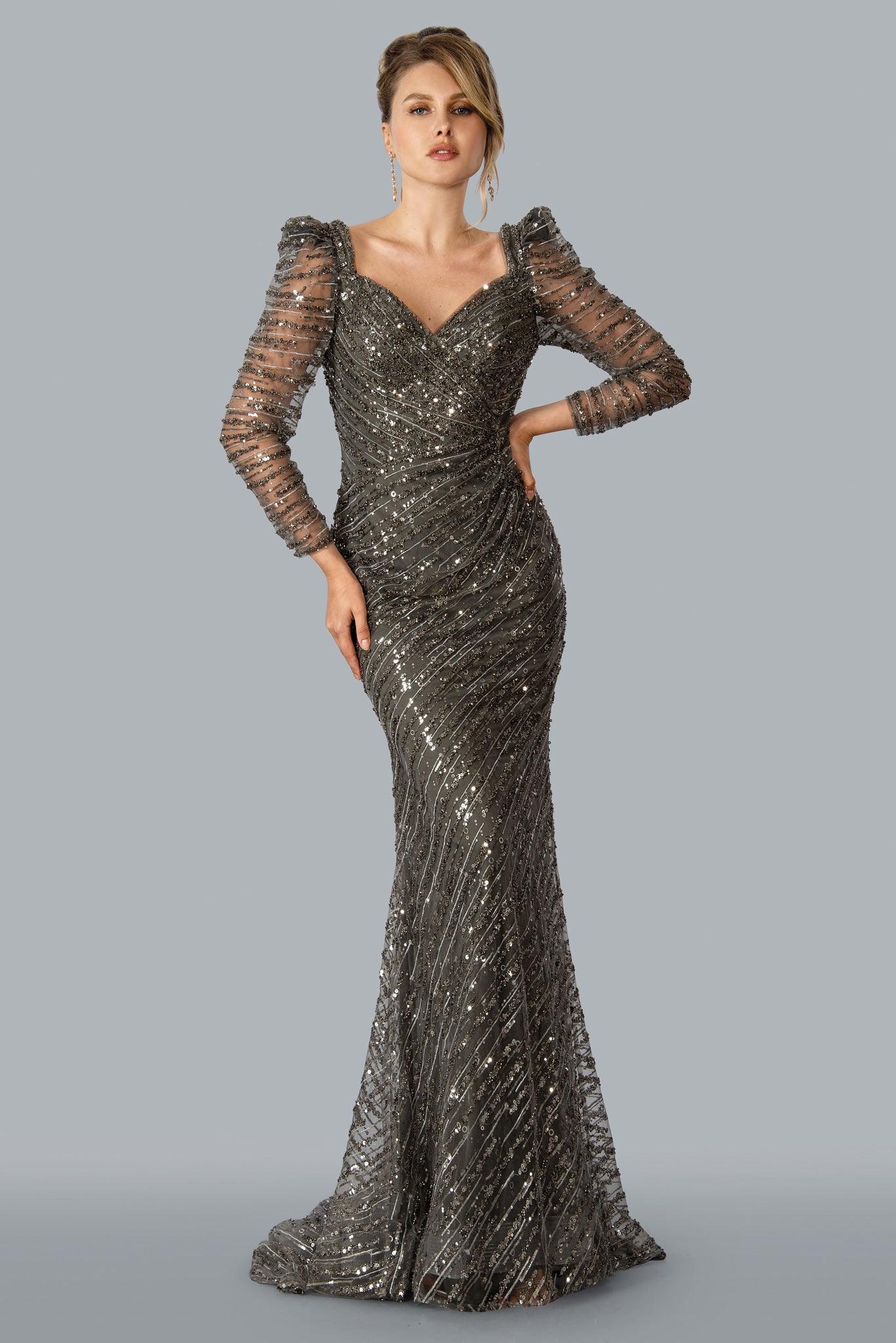 22365 Formal Long Evening Gown Charcoal