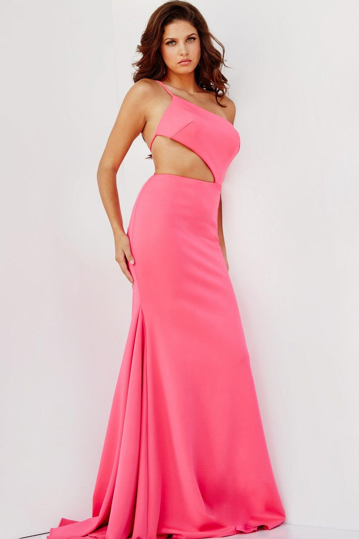 Fuchsia Jovani 000273 Long Formal One Shoulder Prom Dress for $429.0