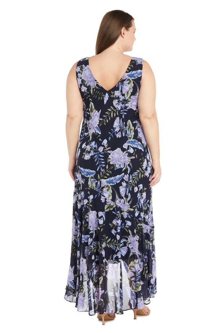 Plus Size Dresses High Low Printed Plus Size Mother of the Bride Jacket Dresses Navy/Silver