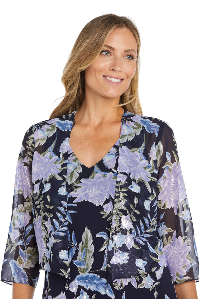 Mother of the Bride Dresses High Low Printed Mother of the Bride Jacket Dresses Navy/Silver