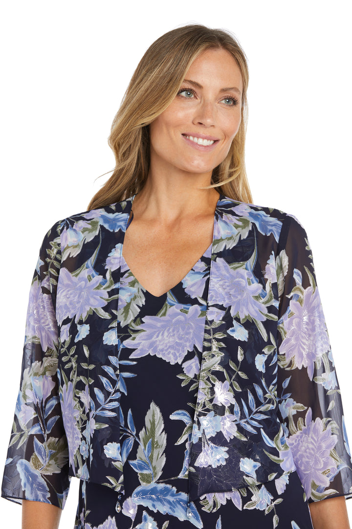 Mother of the Bride Dresses High Low Printed Mother of the Bride Jacket Dresses Navy/Silver