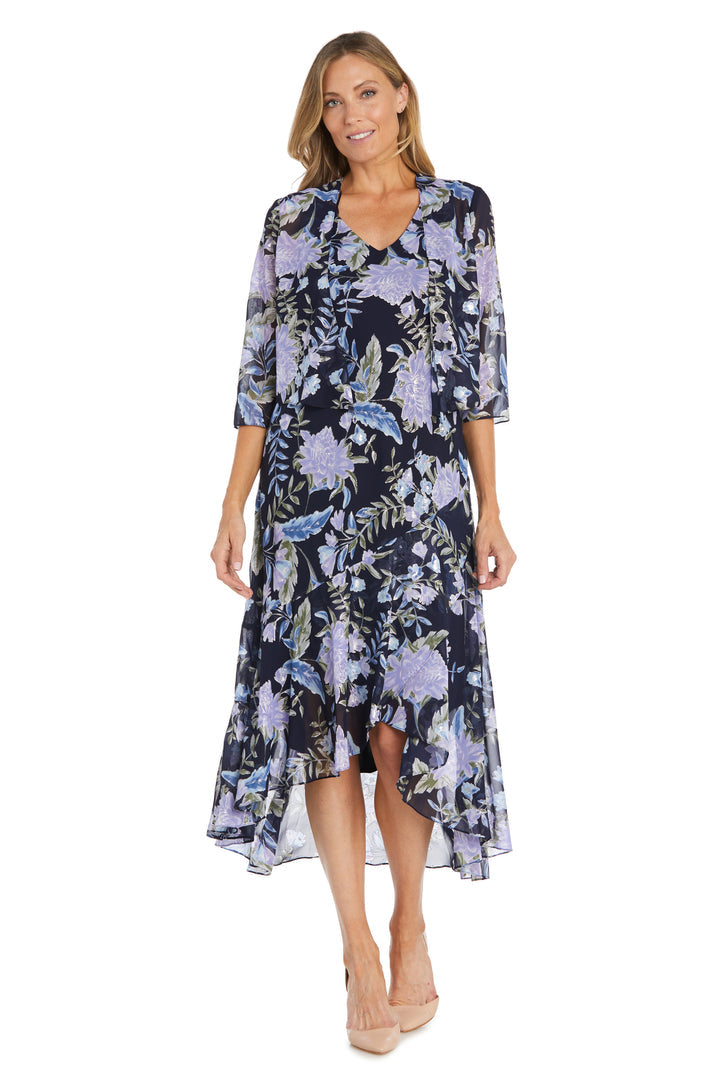 Mother of the Bride Dresses High Low Printed Mother of the Bride Jacket Dresses Navy/Silver