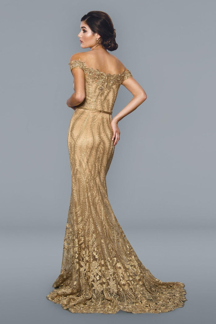 Prom Dress Long Off Shoulder Evening Gown Gold