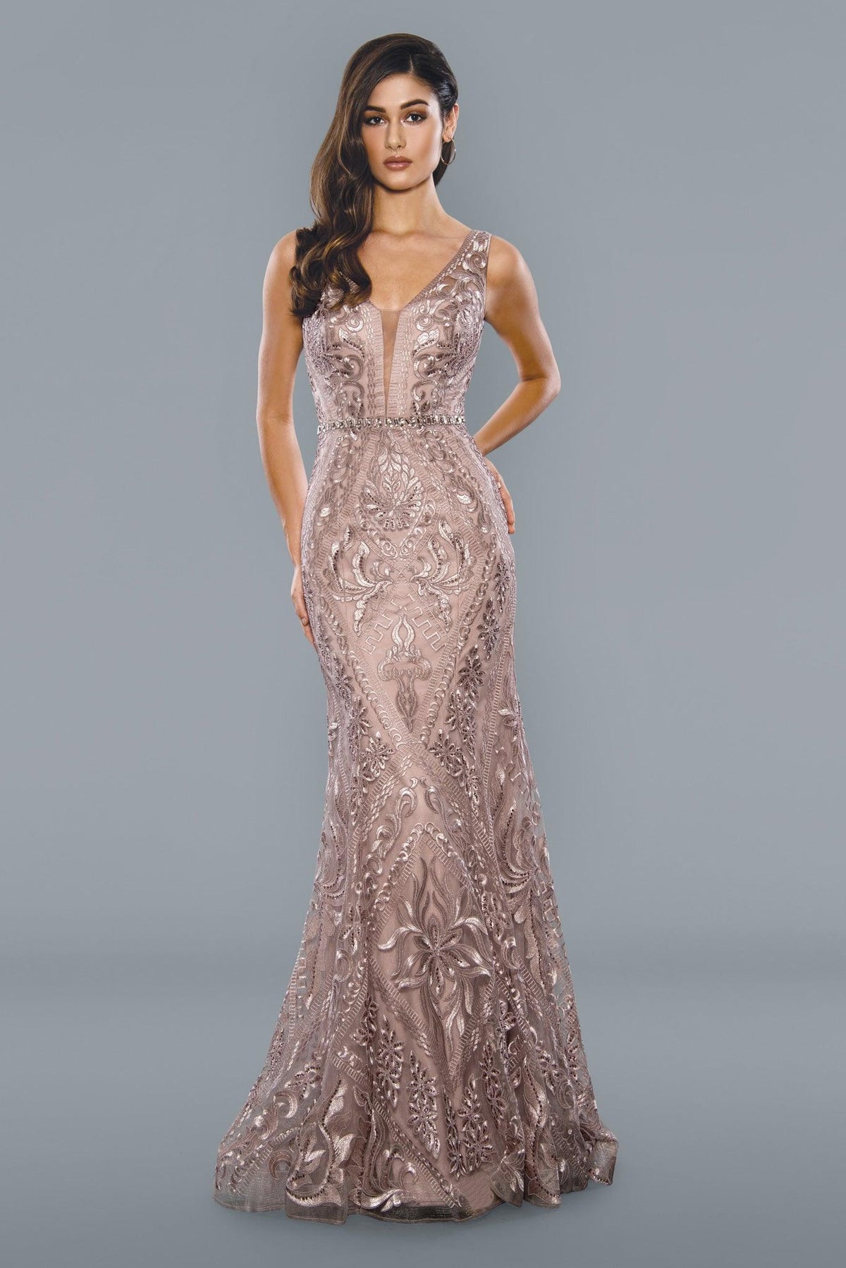 Sleeveless Long Prom Gown Dusty Pink