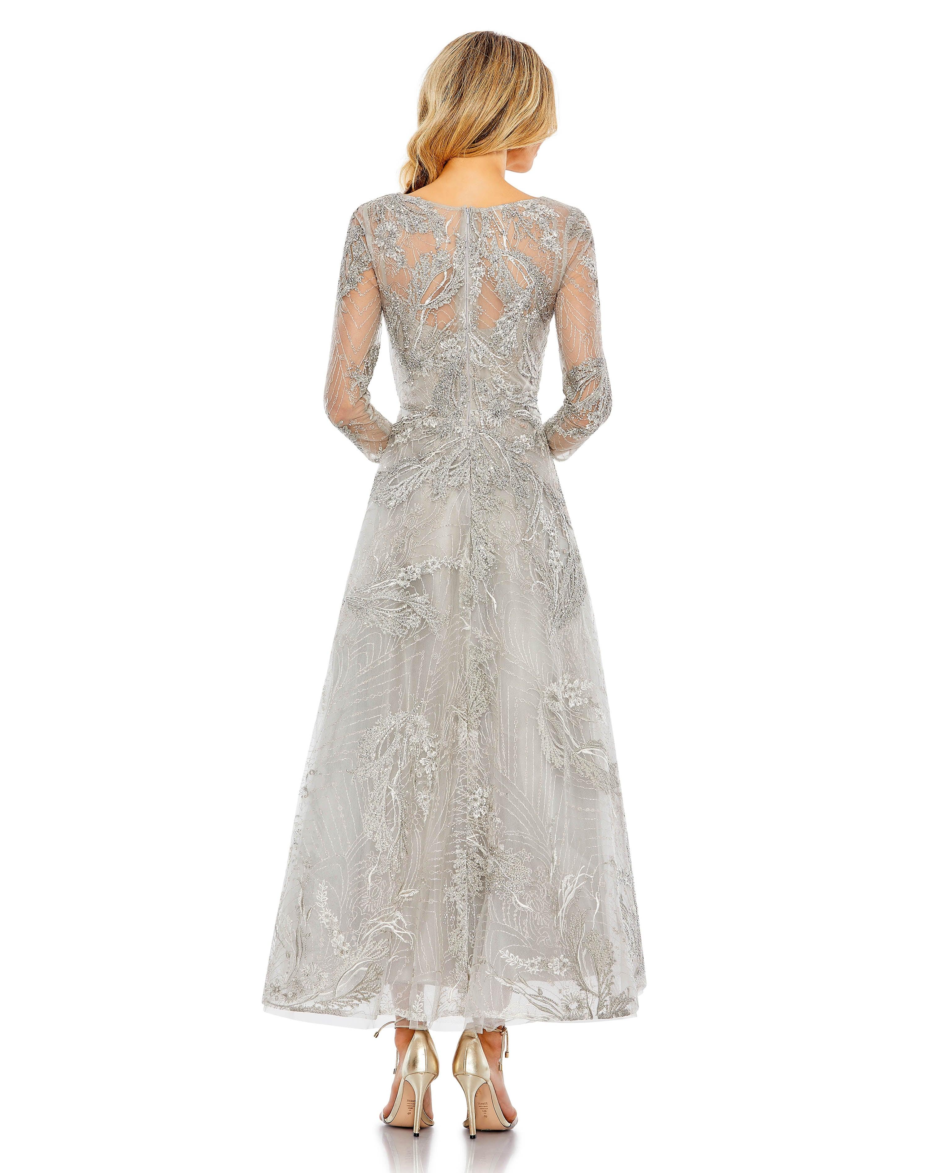 long sleeve tea length dresses Formal Long Sleeve Tea Length Dress Long Sleeves & Tea Length Mac Dugg –  The Dress Outlet