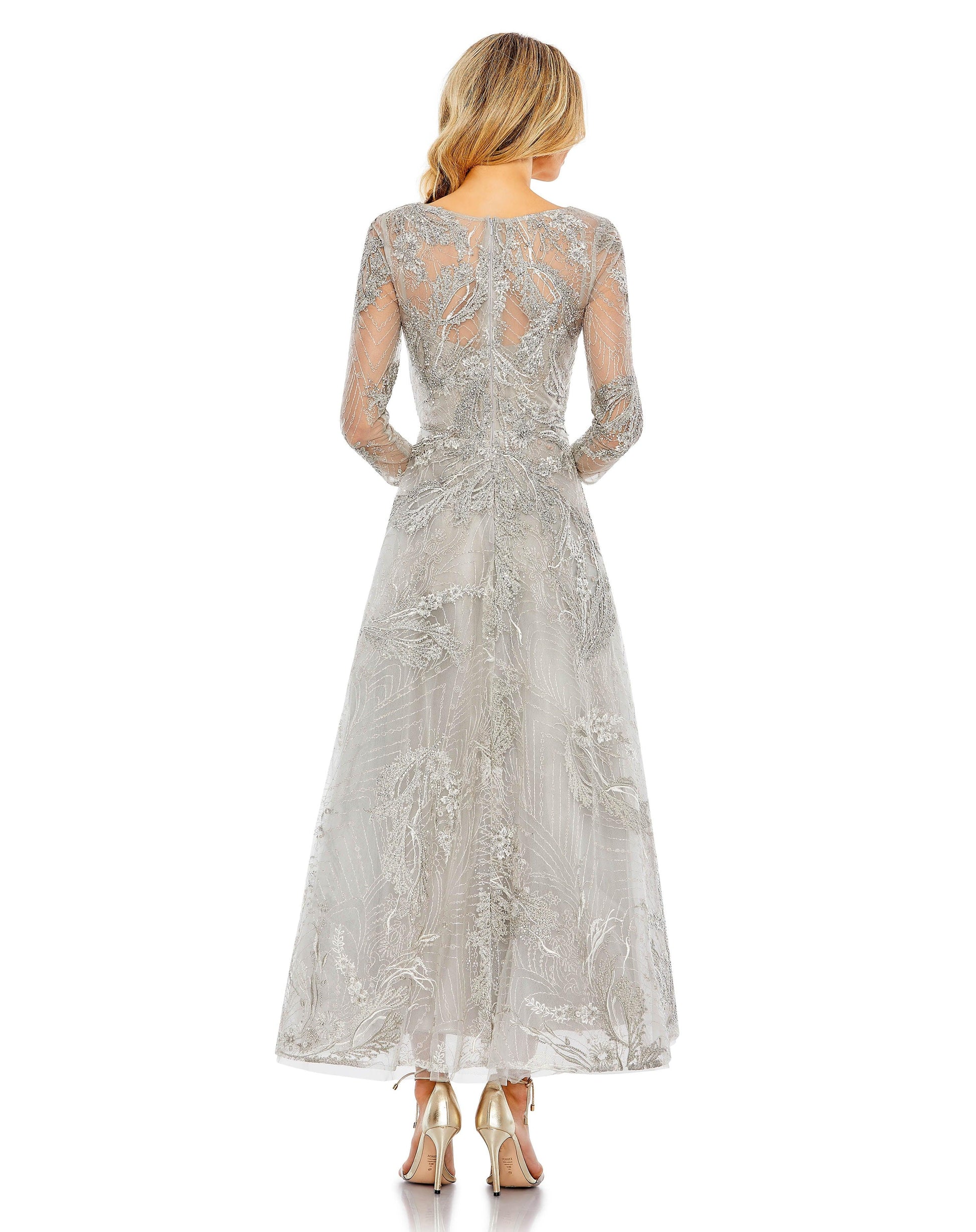 Mac Duggal 20336 Formal Long Sleeve Tea Length Dress