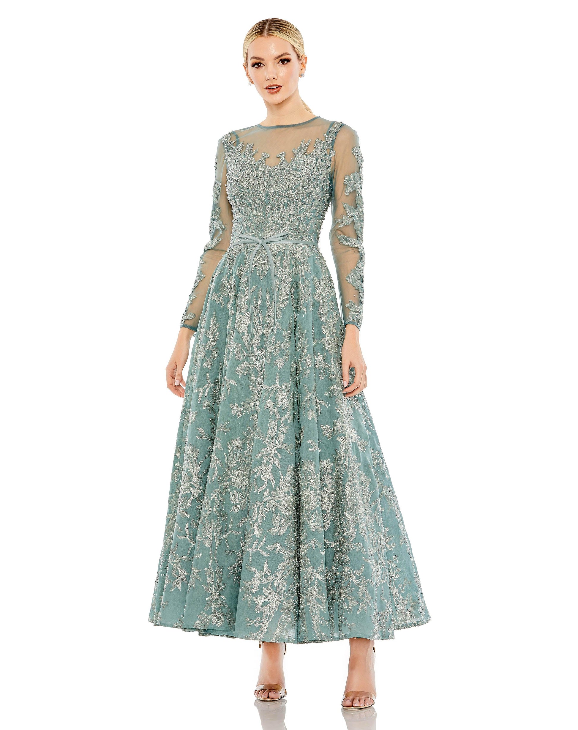 Mac Duggal 20337 Long Sleeve Formal Tea Length Dress