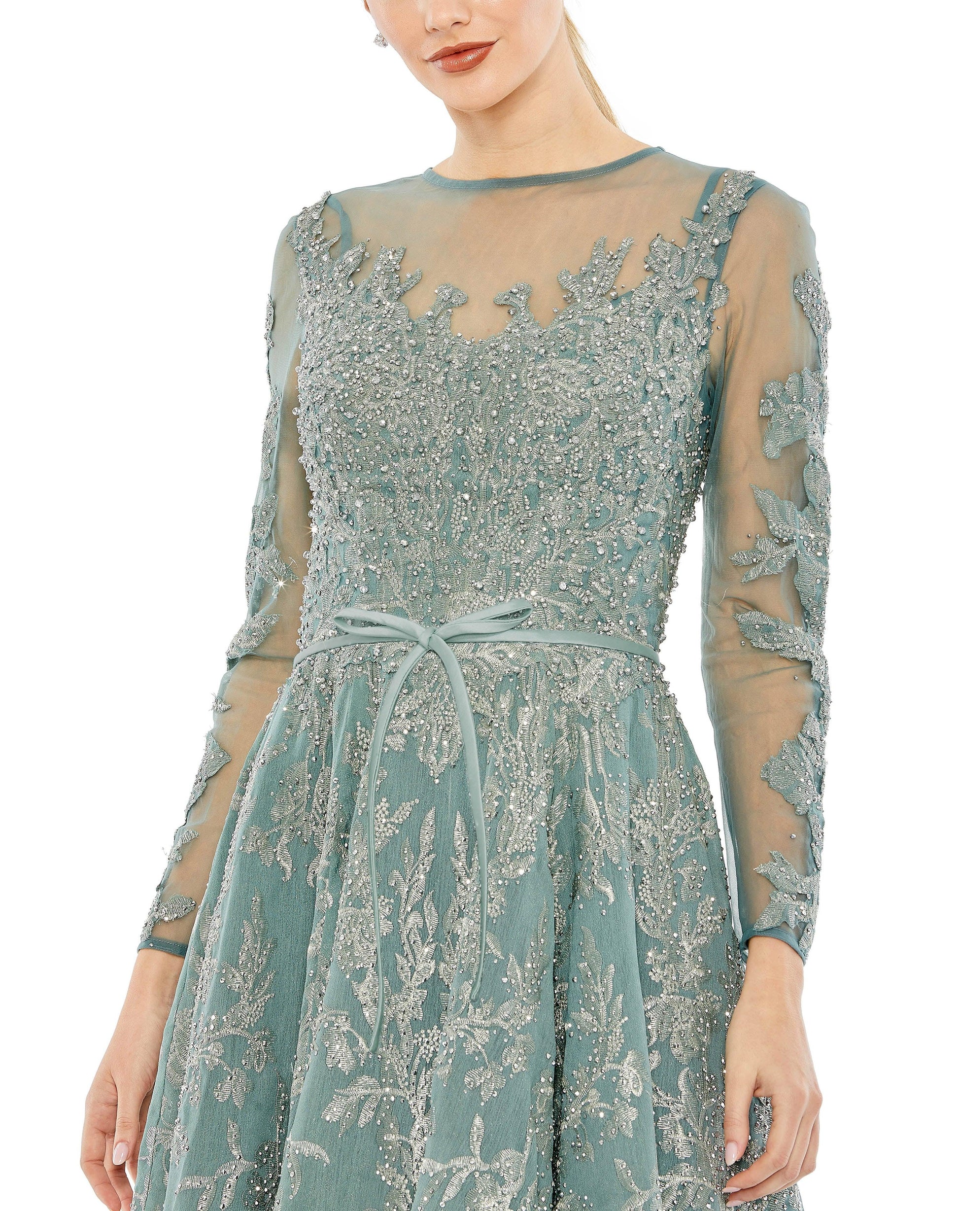 Mac Duggal 20337 Long Sleeve Formal Tea Length Dress