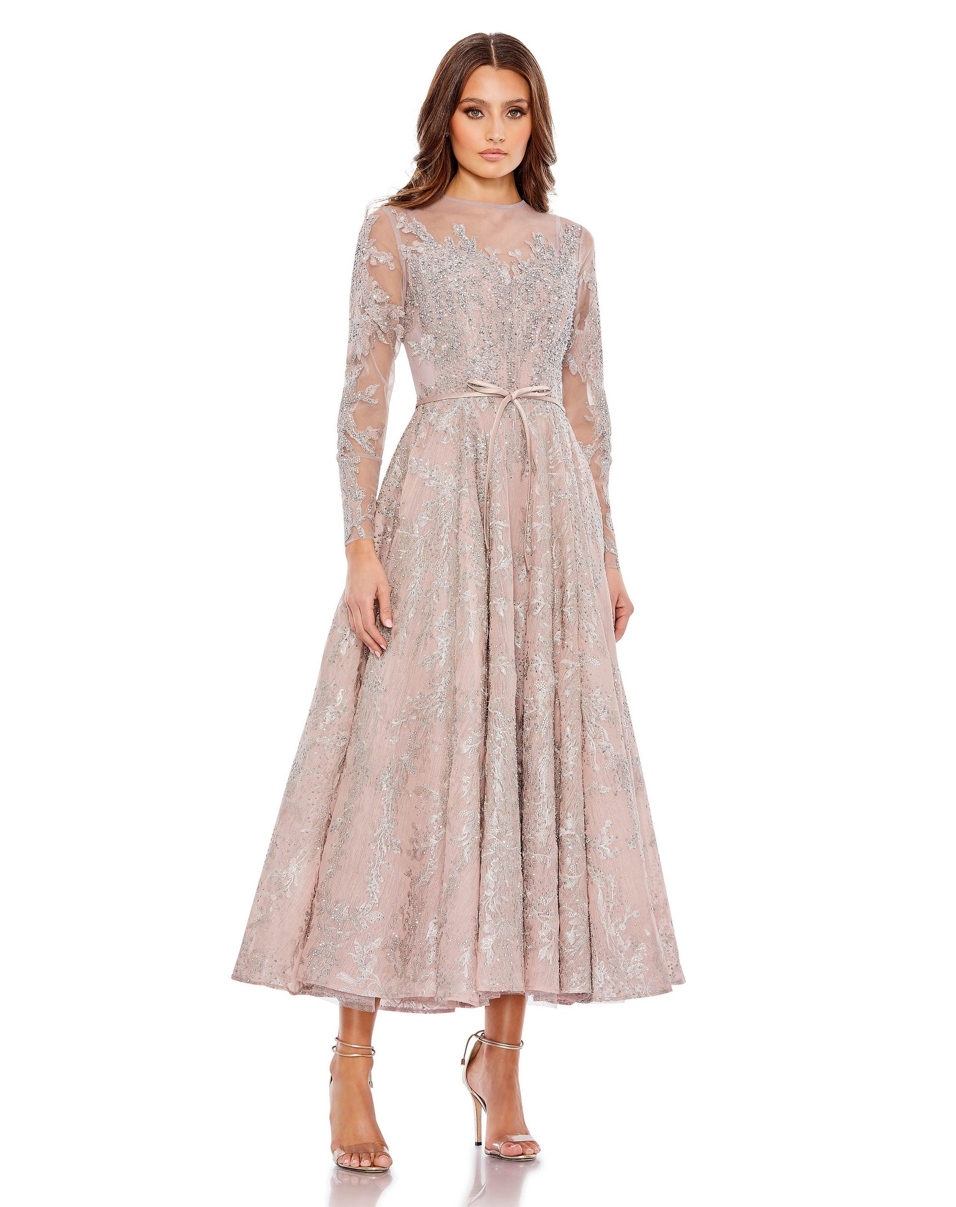 Mac Duggal 20337 Long Sleeve Formal Tea Length Dress