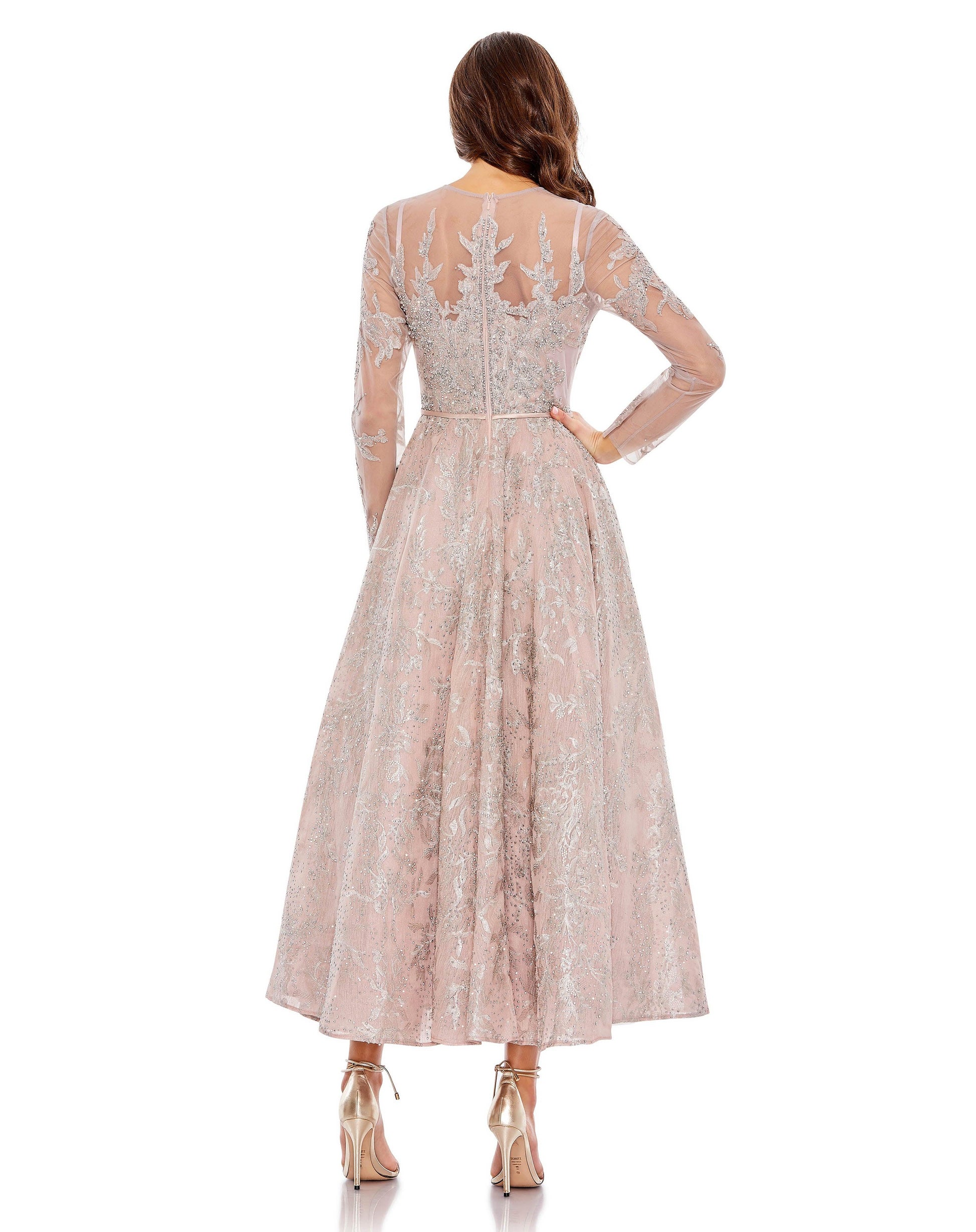 Mac Duggal 20337 Long Sleeve Formal Tea Length Dress