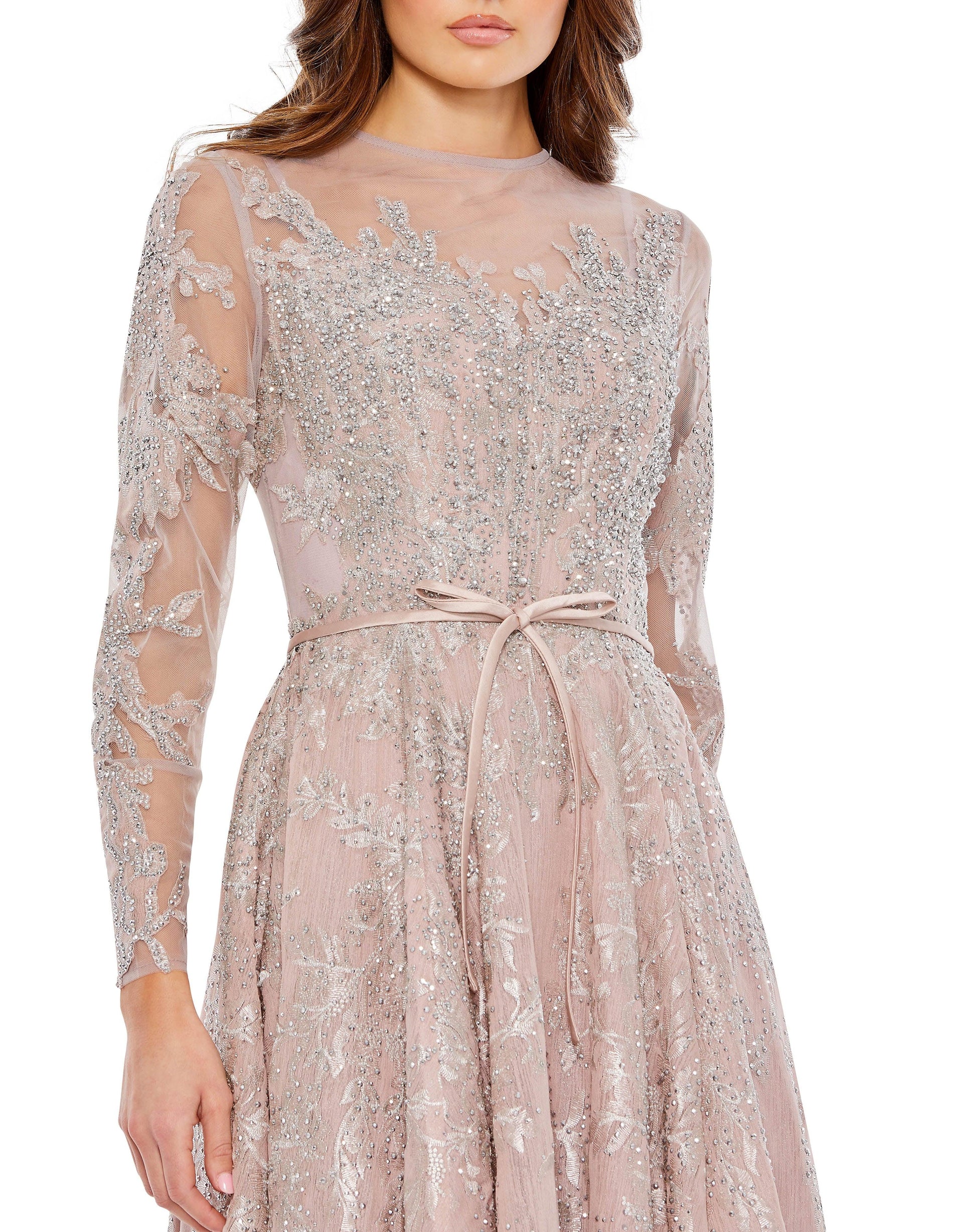 Mac Duggal 20337 Long Sleeve Formal Tea Length Dress