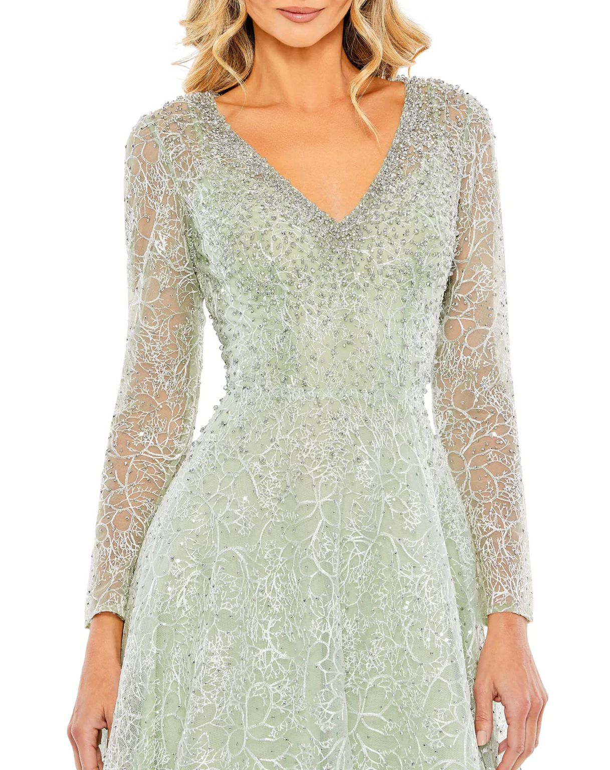 Mac Duggal 20367 Crystal Embellished Long Sleeve V Neck Dress