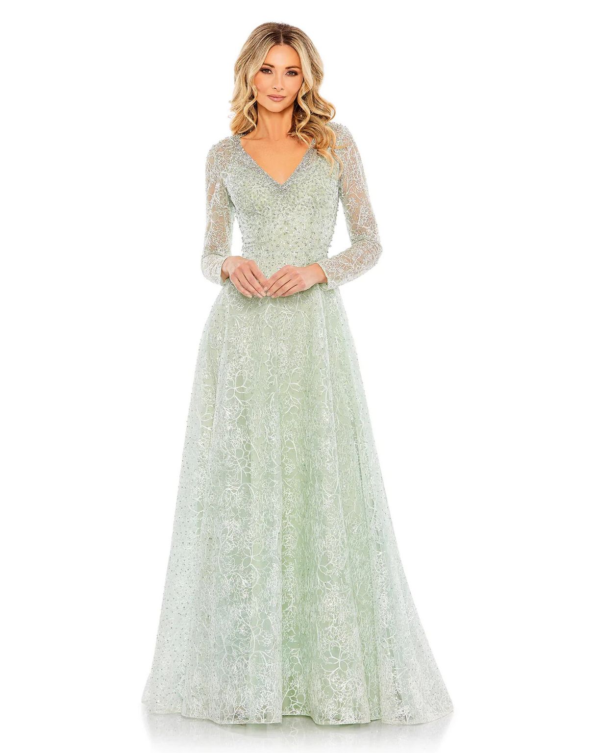 Mother of the Bride Dresses Crystal Embellished Long Sleeve V Neck Dress Seamist