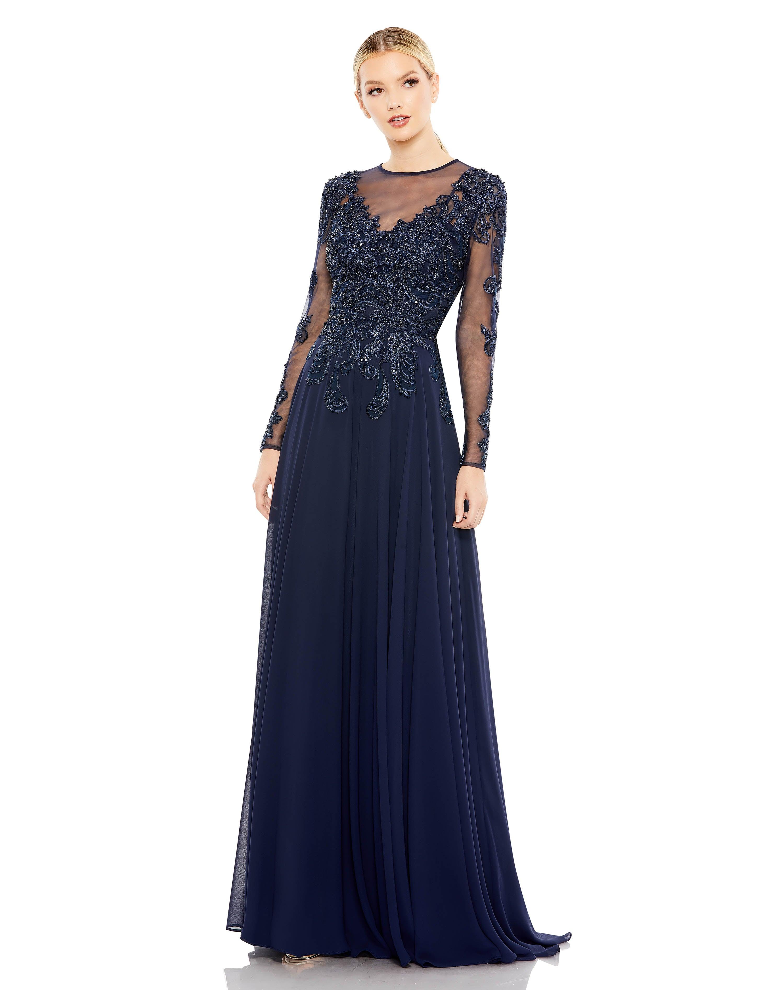 Formal Dresses Long Sleeve Formal Chiffon Dress Midnight