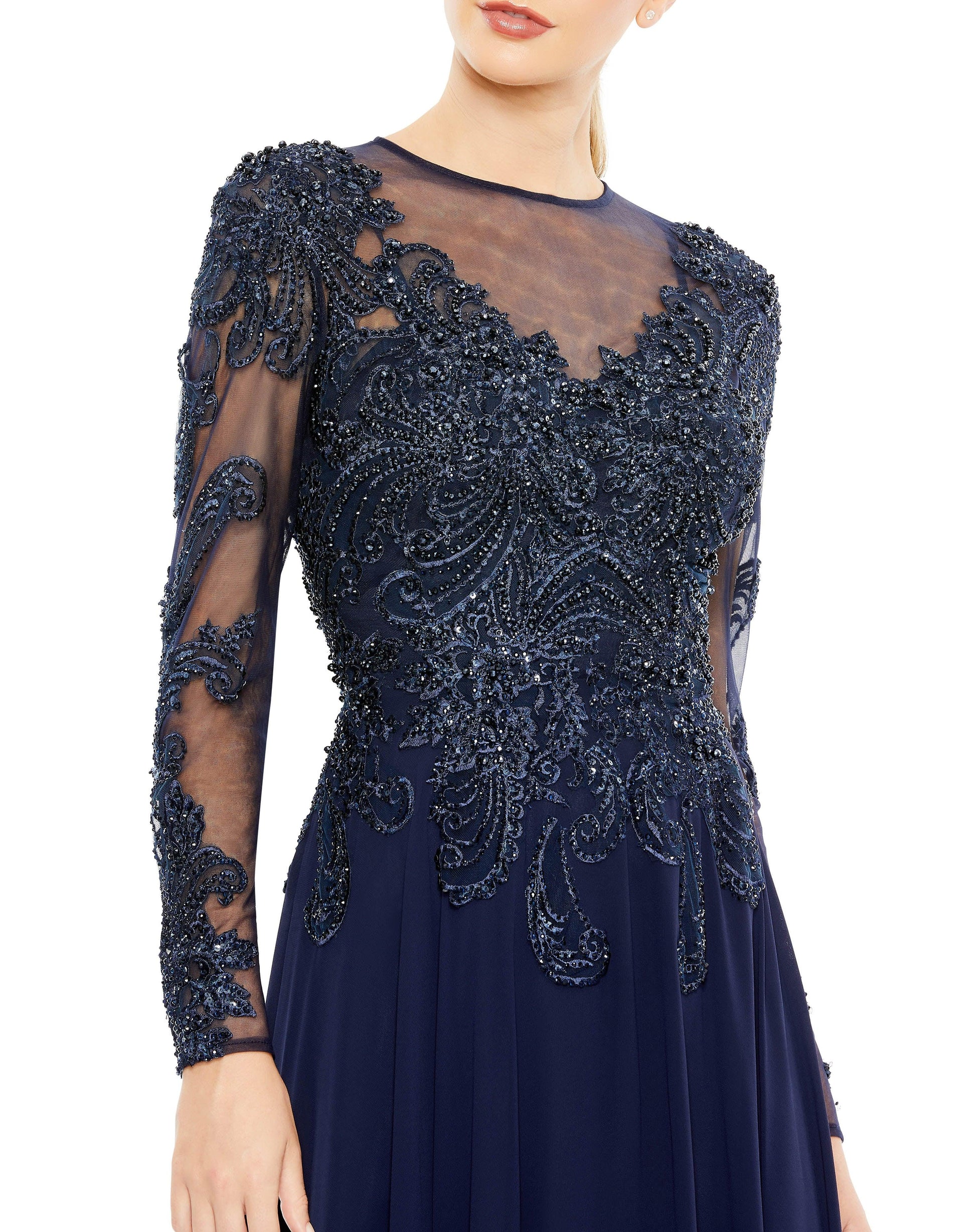 Mac Duggal 20385 Long Sleeve Formal Chiffon Dress