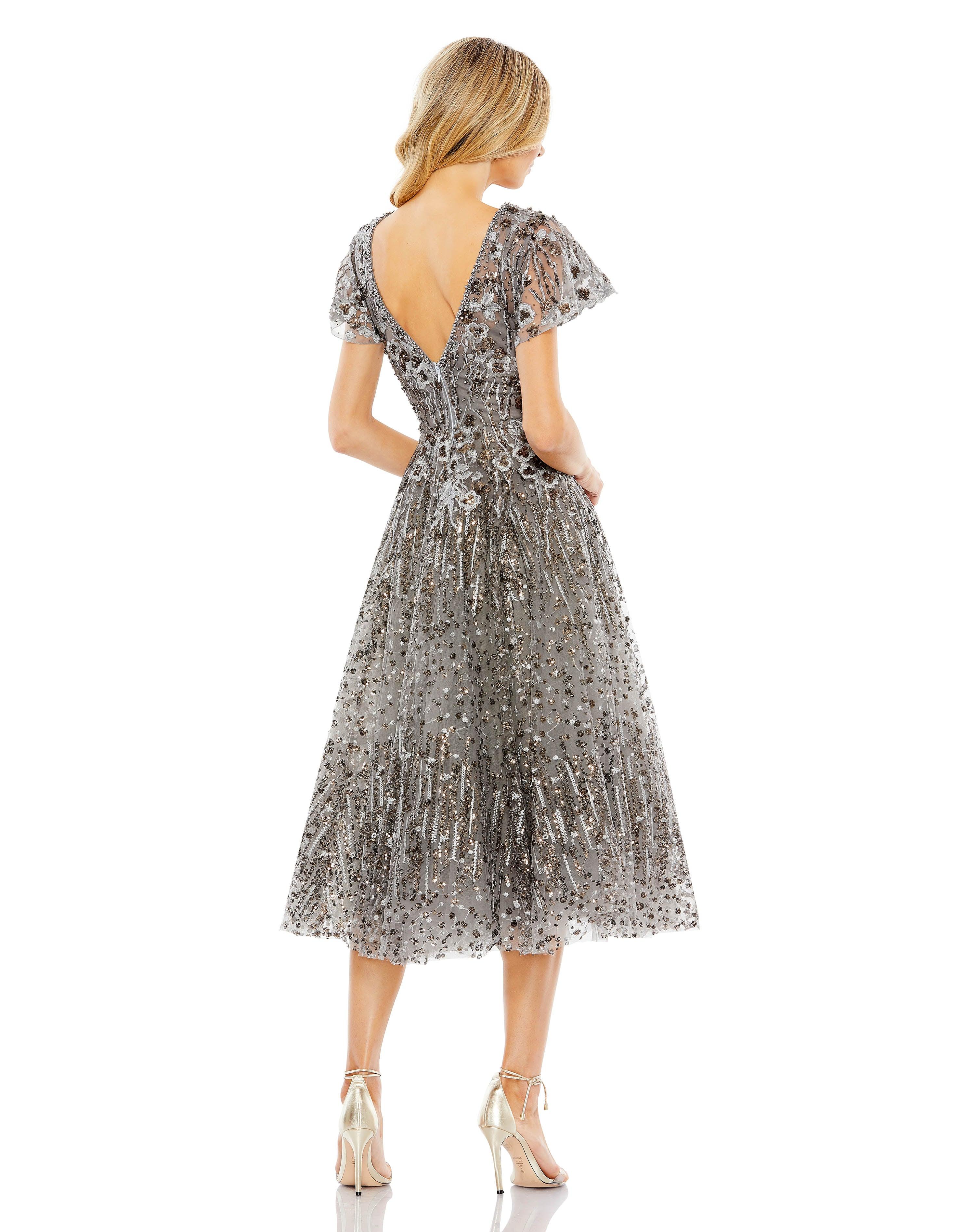 Short Sleeve Tea Length Formal Dress Short Sleeves & Tea Length Mac Du –  The Dress Outlet