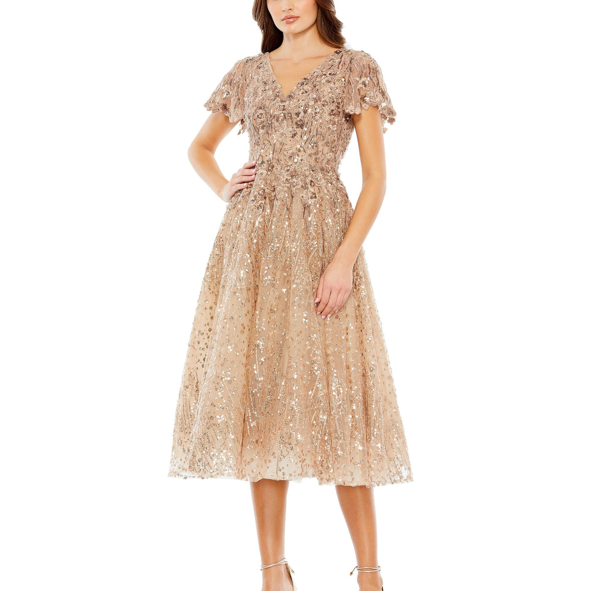 Short Sleeve Tea Length Formal Dress Short Sleeves & Tea Length Mac Duggal  20392