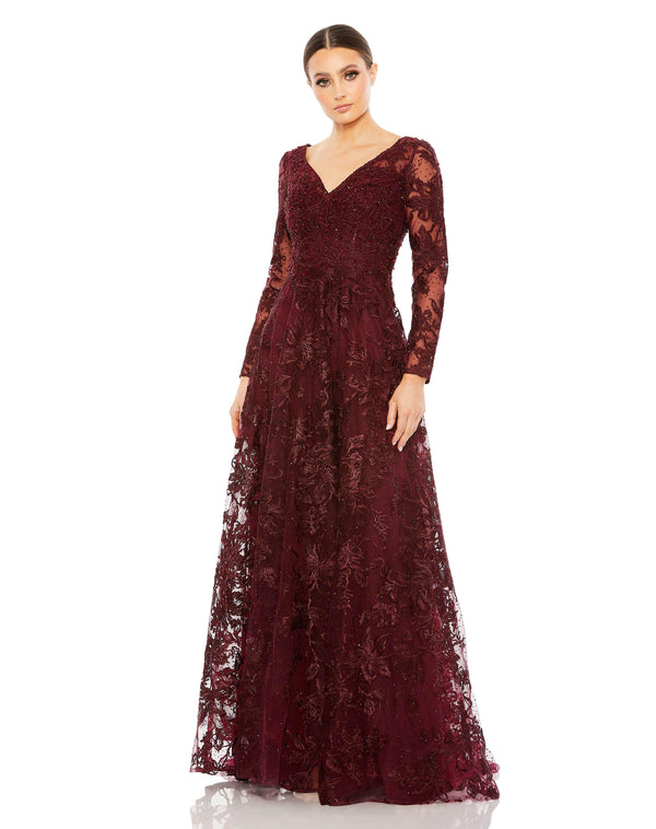 Long Sleeve Formal Lace Dress Lace Detail & Long Sleeves Mac Duggal 20409