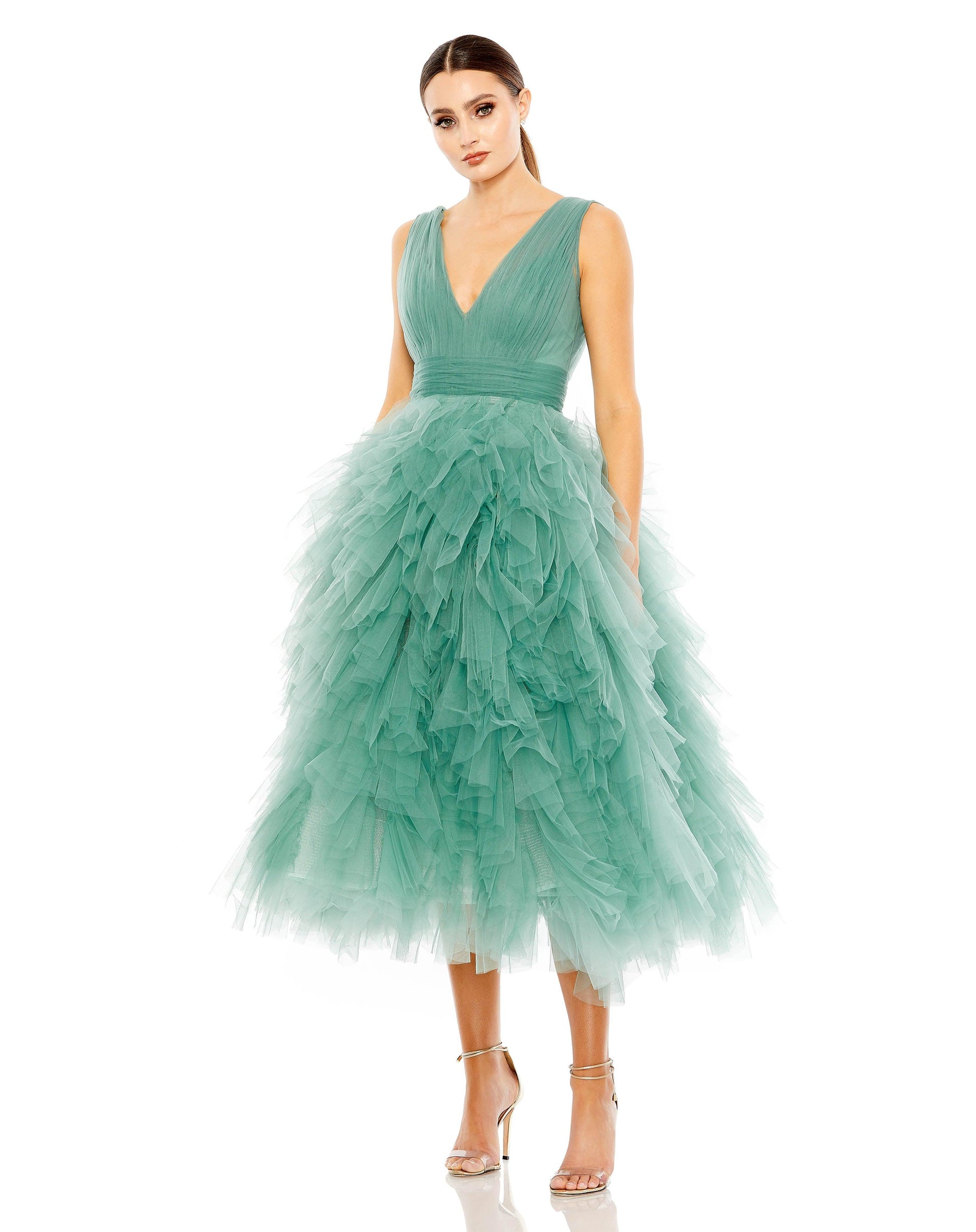 Mac Duggal 20411 Tea Length Sleeveless Formal Dress