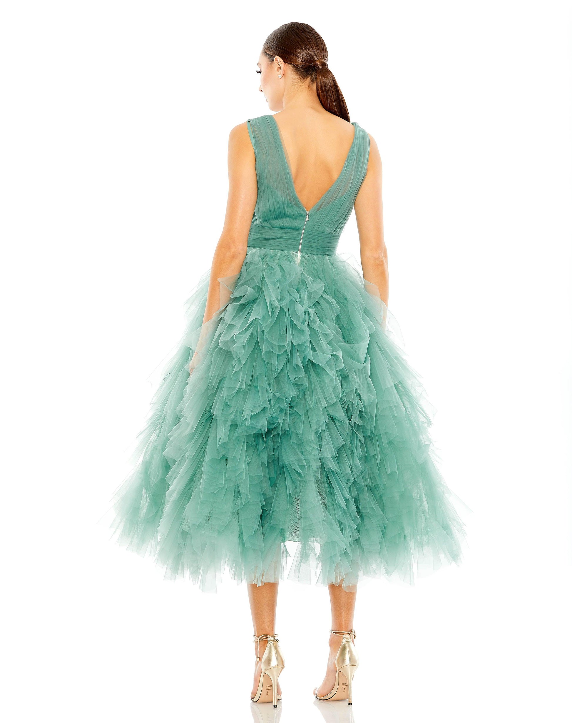 Mac Duggal 20411 Tea Length Sleeveless Formal Dress