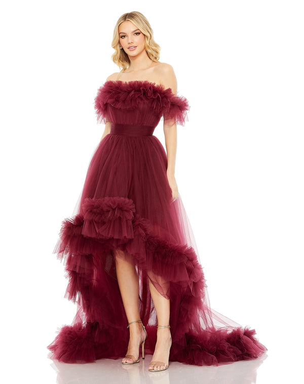 High Low Off Shoulder Prom Dress High Low Detail Mac Duggal 20415
