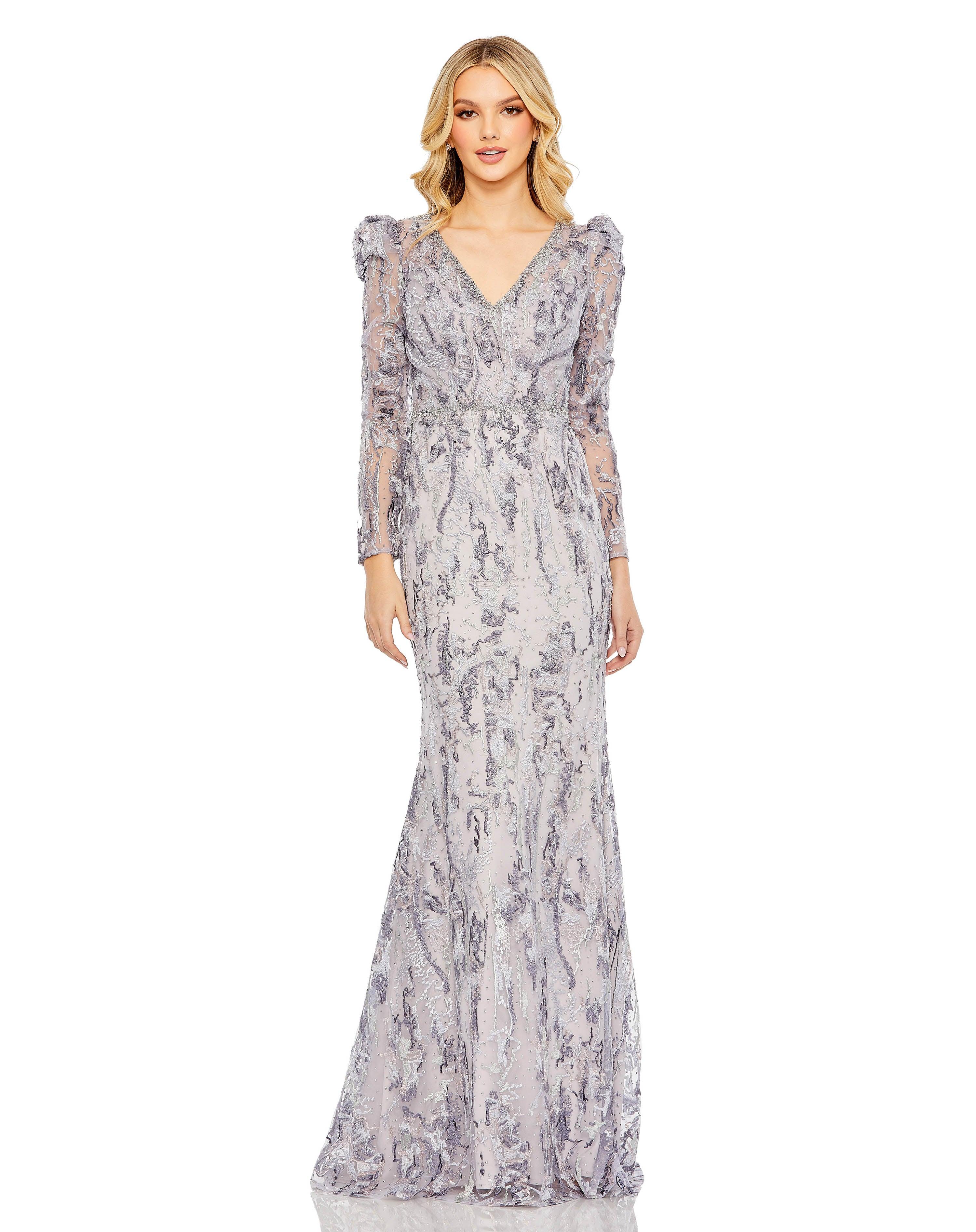 Formal Dresses Long Sleeve Formal Beaded Gown Lilac