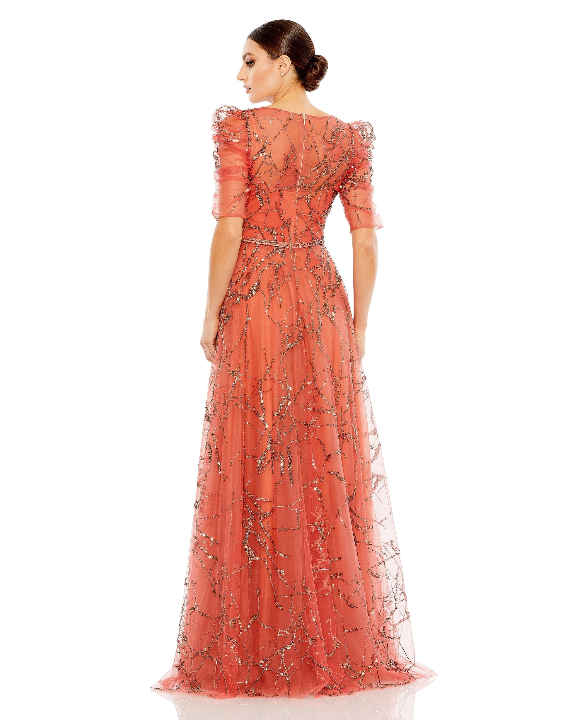 Mac Duggal 20428 Long Formal Puff Sleeve Dress