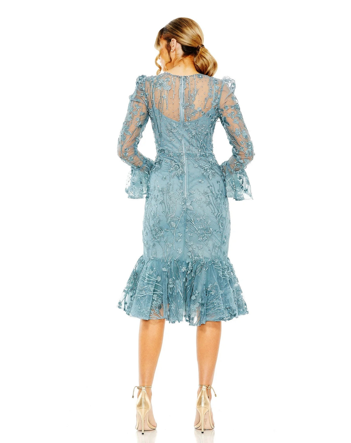 casey formal mesh high neck ruffle midi dress Ruffle Wrist Embellished High Neck Midi Dress Ruffle Wrist Embellished –  The Dress Outlet