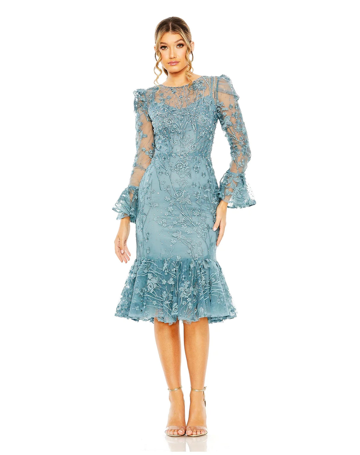 Ruffle Wrist Embellished High Neck Midi Dress Ruffle Wrist Embellished High Neck Mac Duggal 20431 Ruffle Wrist Embellished High Neck Midi Dress Ruffle Wrist Embellished High Neck Mac Duggal 20431
