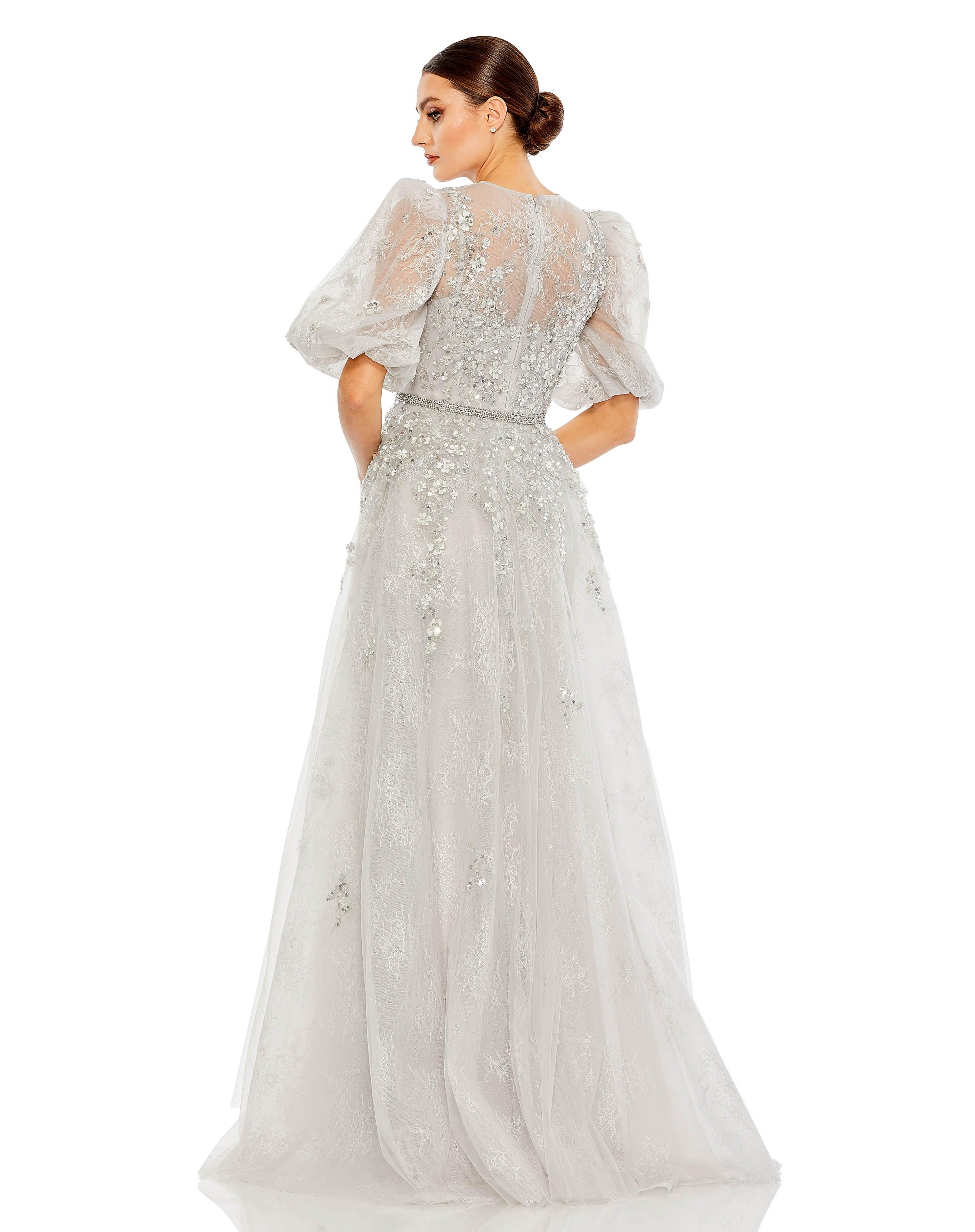 Formal Dresses Long Short Sleeve Formal Lace Dress Platinum