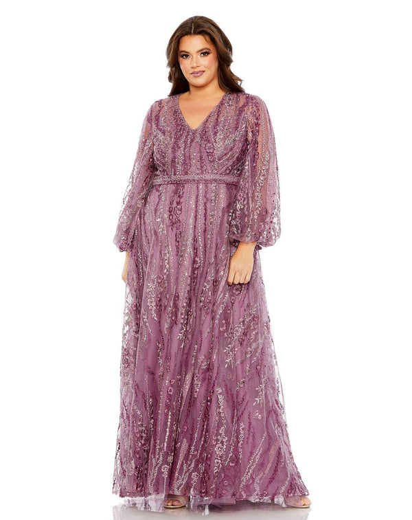 Long Sleeve A Line Formal Plus Size Gown Long Sleeve A Line Plus Size Mac Duggal 20472