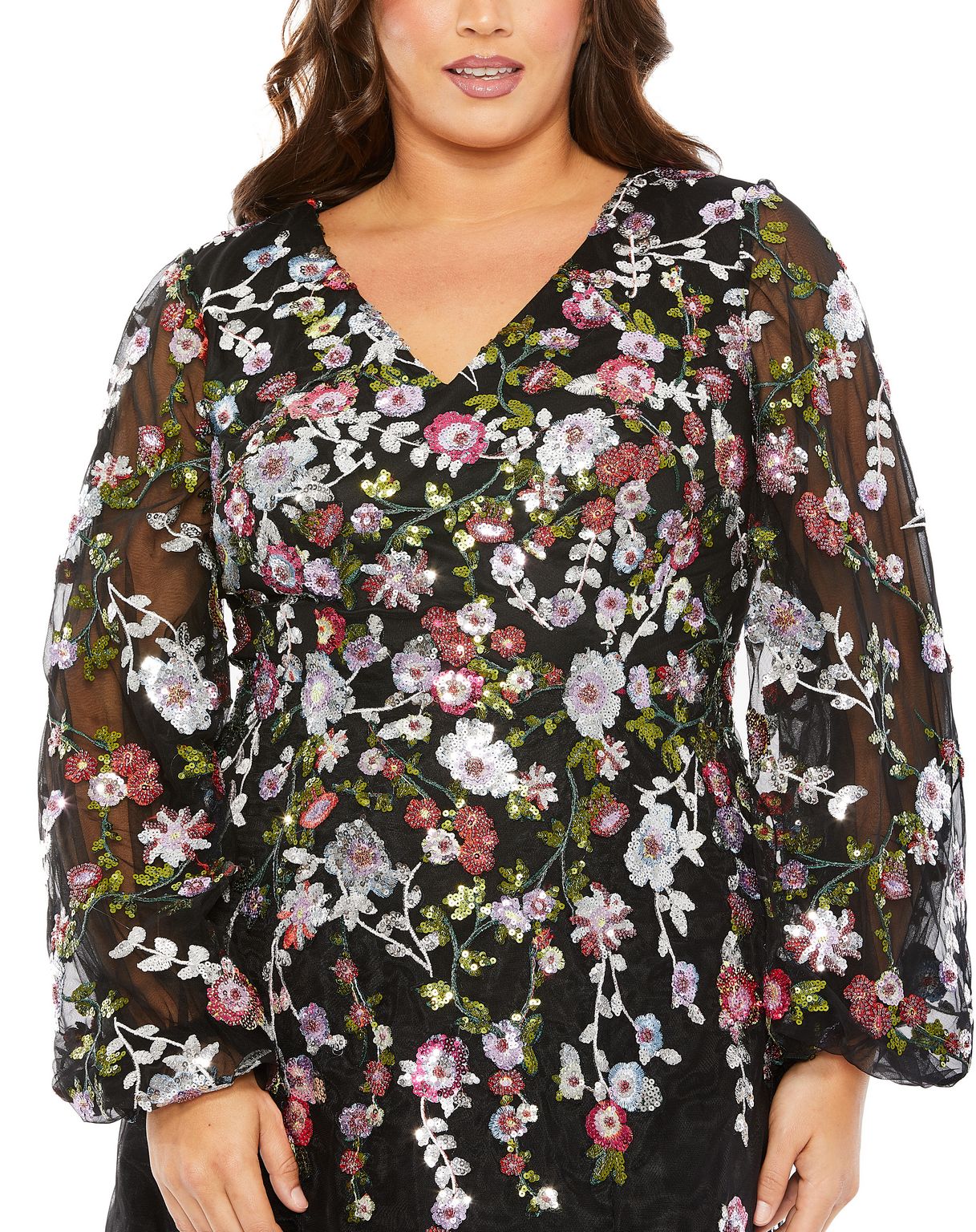 Mac Duggal 20474 Long Sleeve Plus Size A Line Dress
