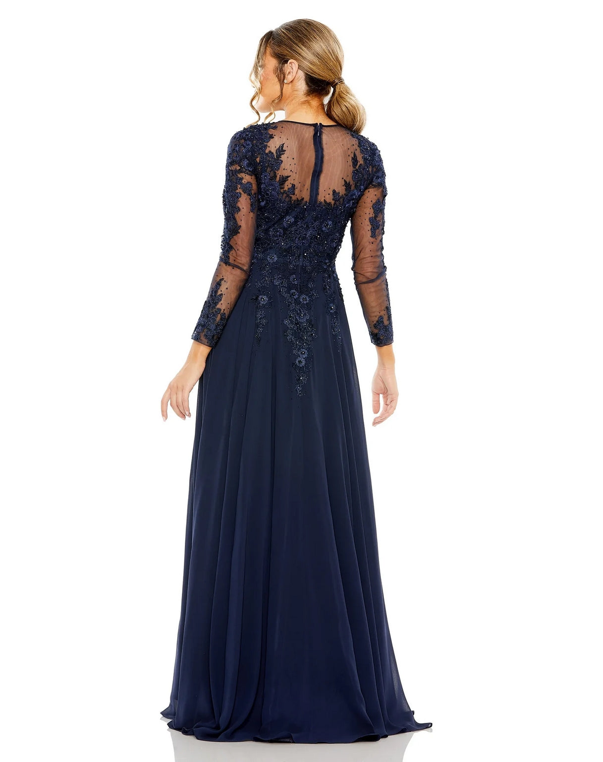 Mac Duggal 20478 High Neck Long Sleeve Embellished A Line Dress