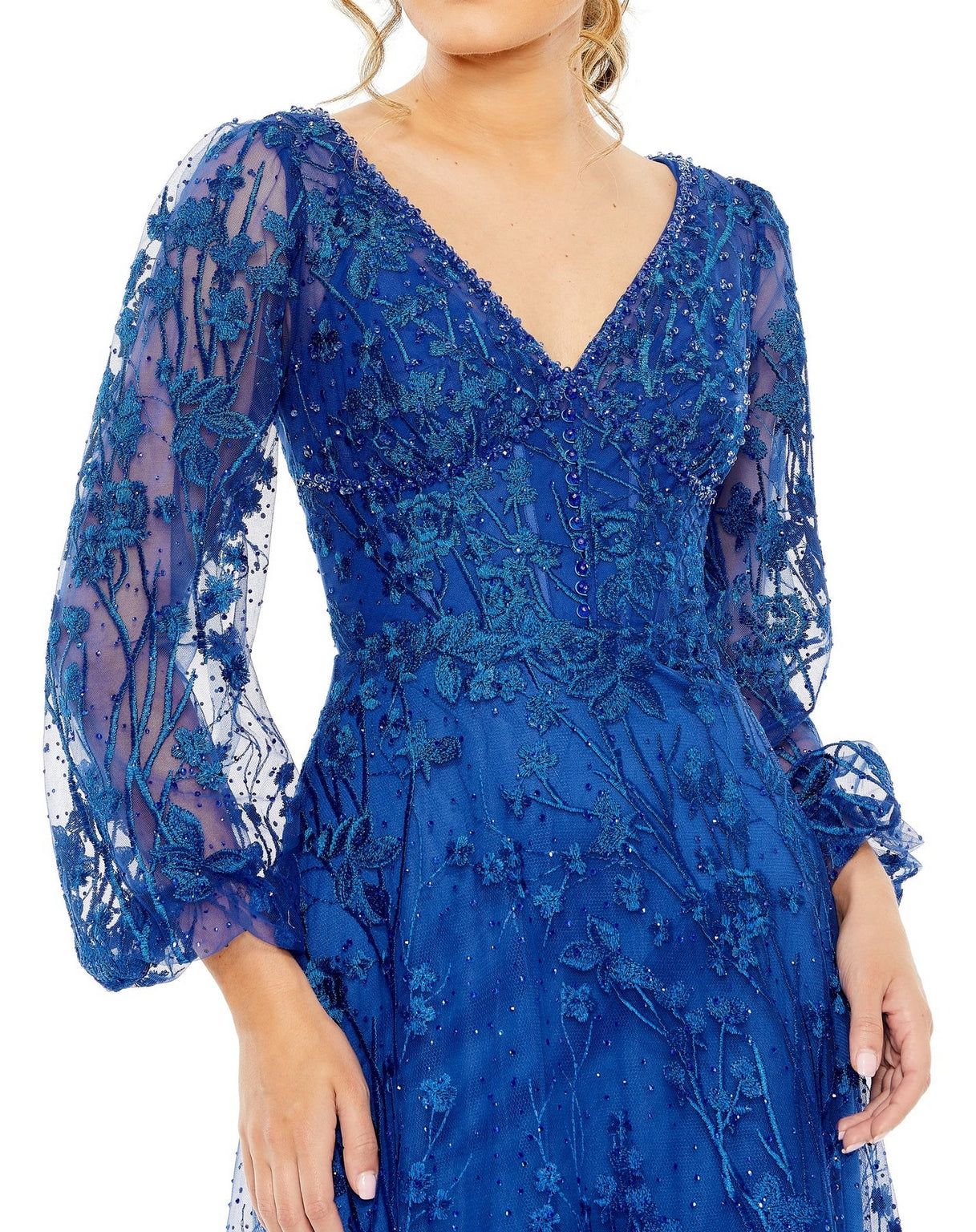Mac Duggal 20512 Long Puff Sleeve Tea Length Dress
