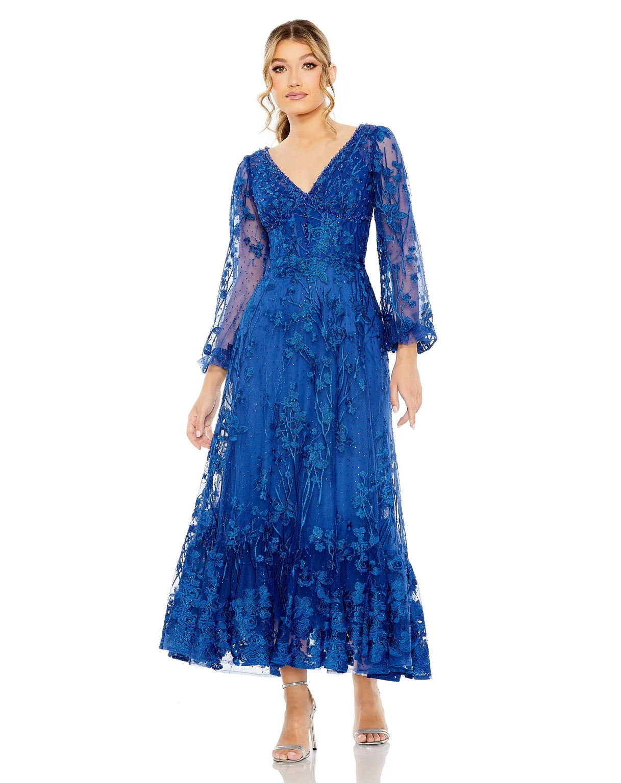 Seafoam Mac Duggal 20512 Long Puff Sleeve Tea Length Dress for $498.0 ...