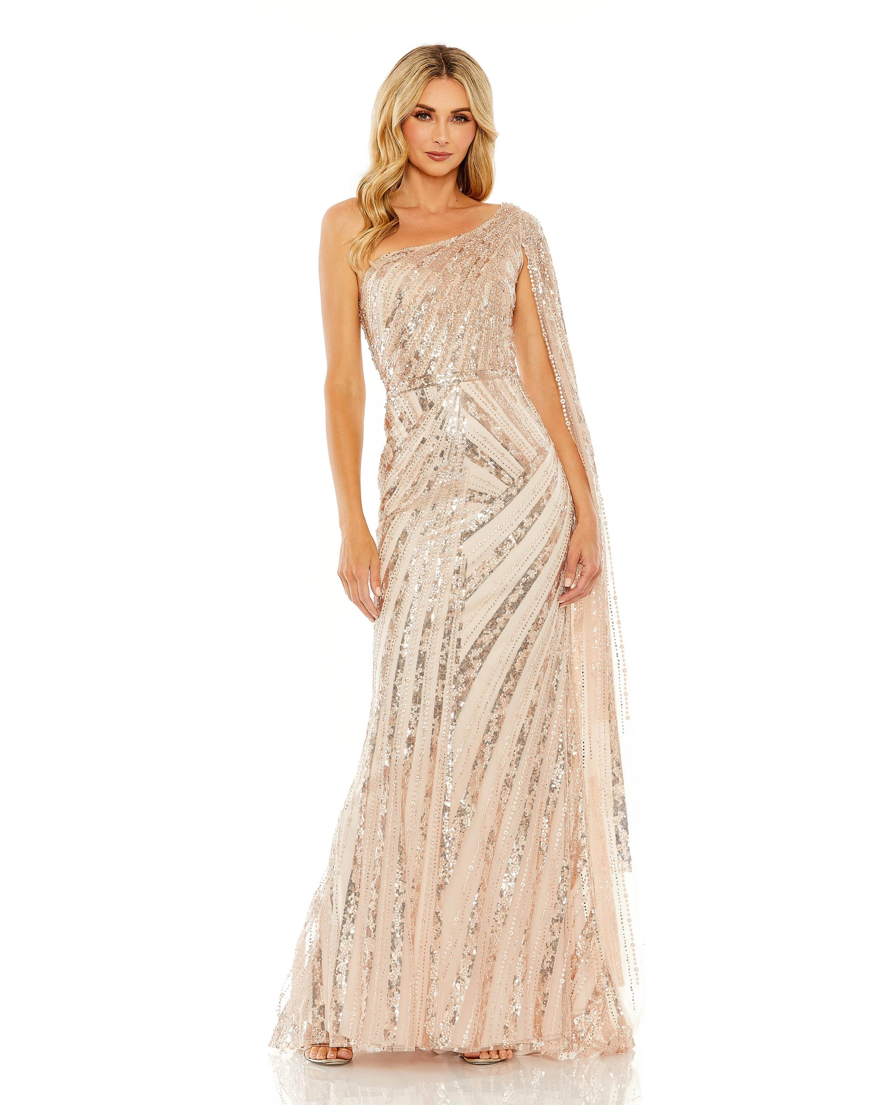 mac duggal one-shoulder rose ruffle maxi dress Mac Duggal One-Shoulder Rose Ruffle Maxi Dress