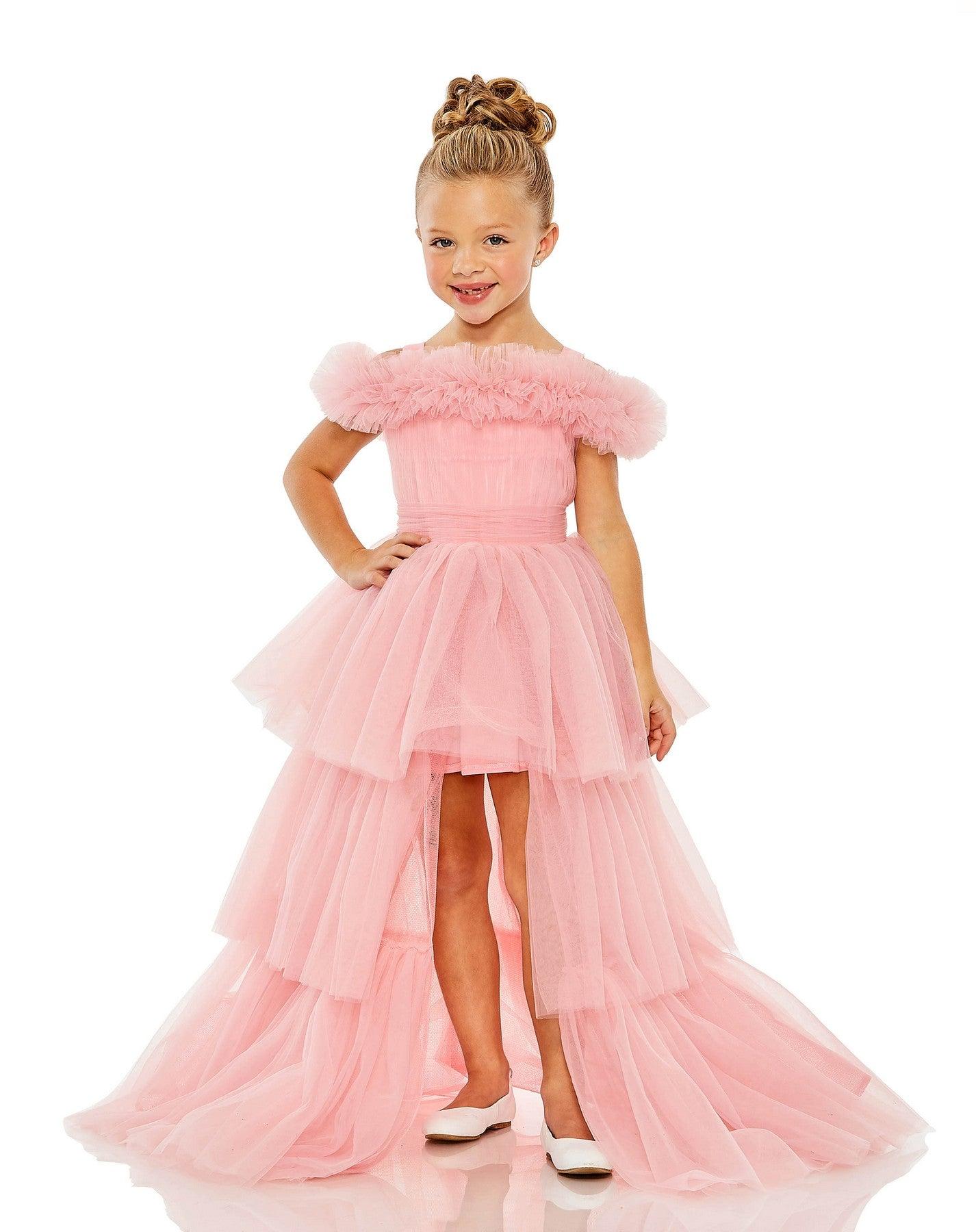Mac Duggal 20586 High Low Off Shoulder Flower Girl Ball Gown