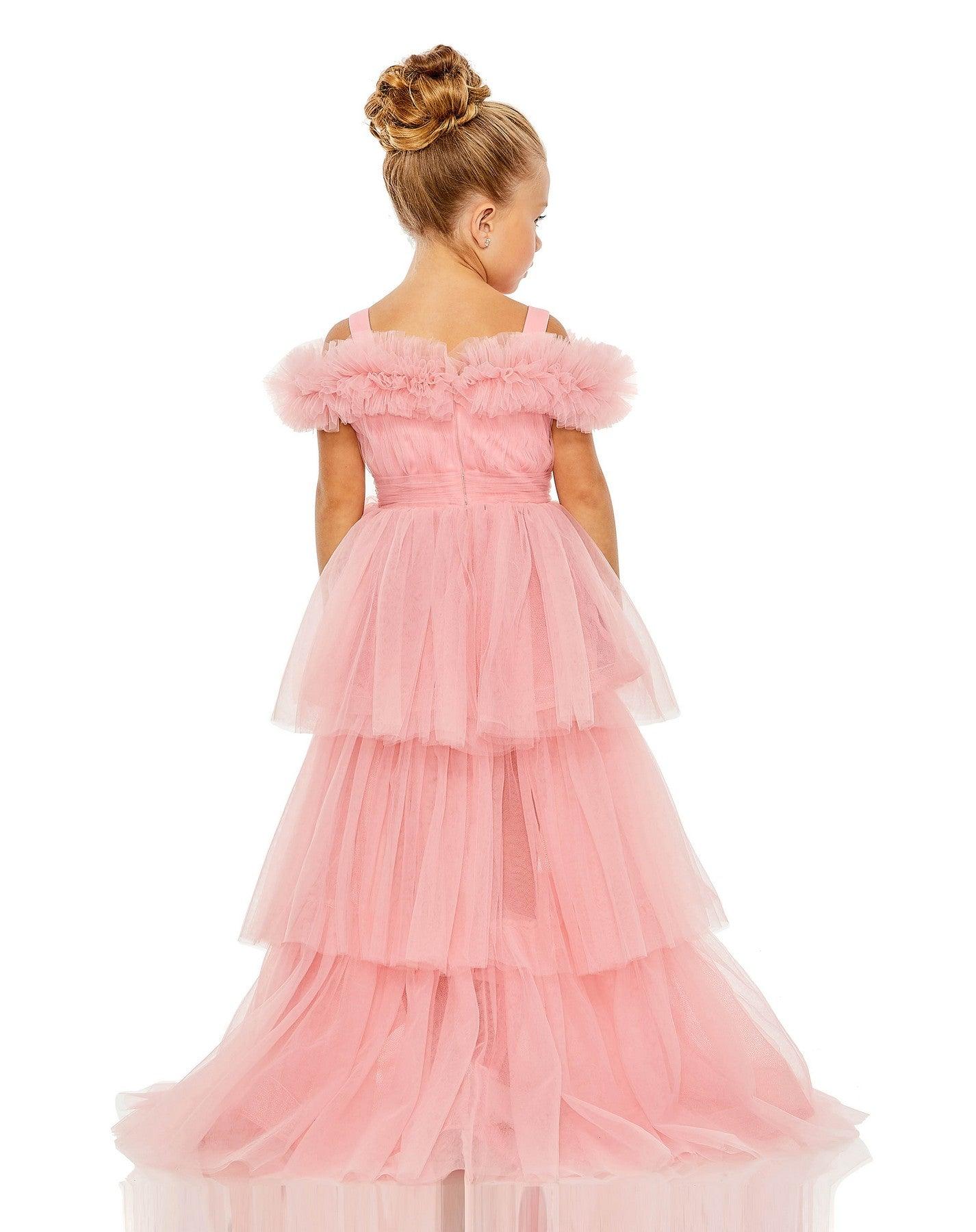 Flower Girl Dresses High Low Off Shoulder Flower Girl Ball Gown Pink