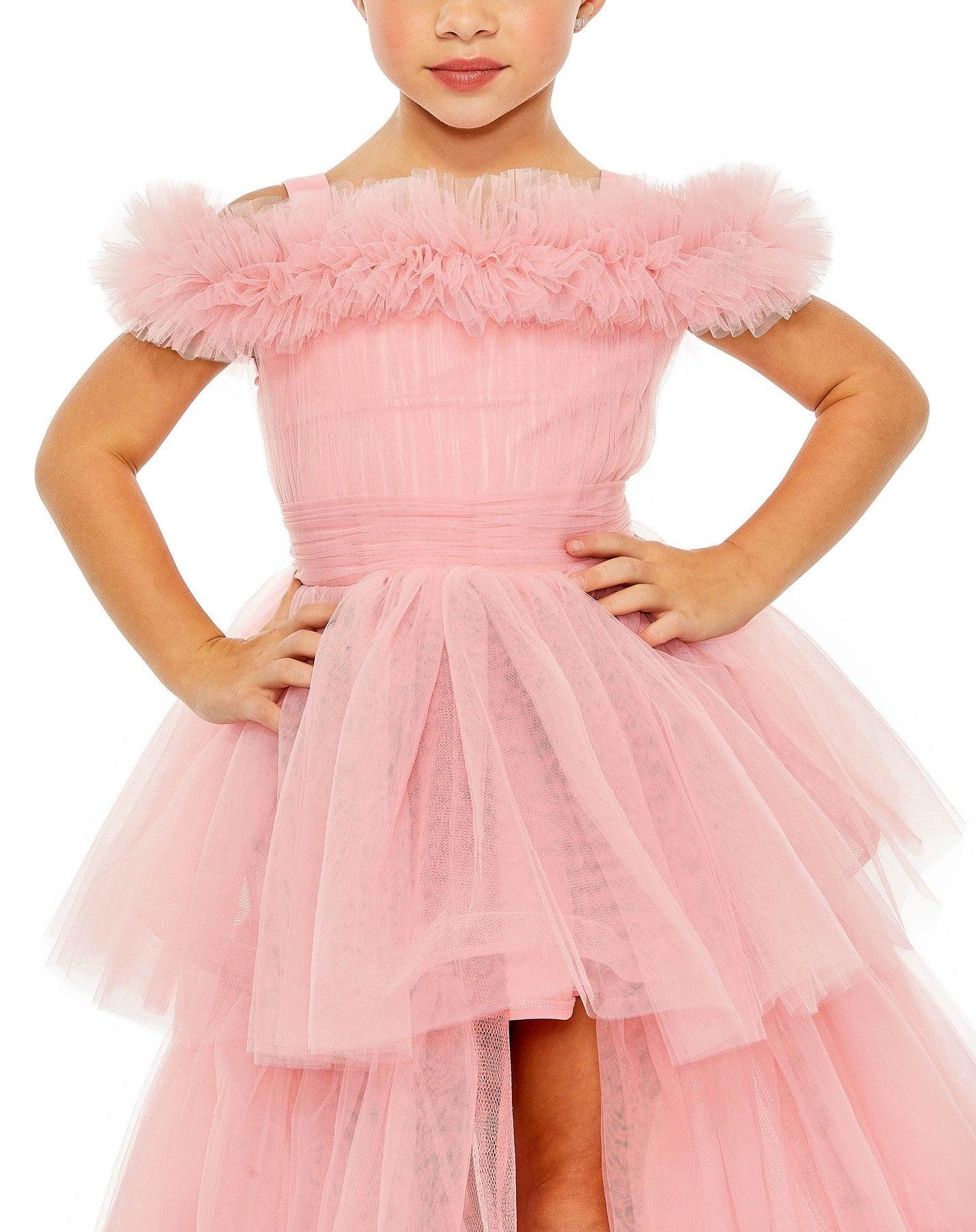 Flower Girl Dresses High Low Off Shoulder Flower Girl Ball Gown Pink