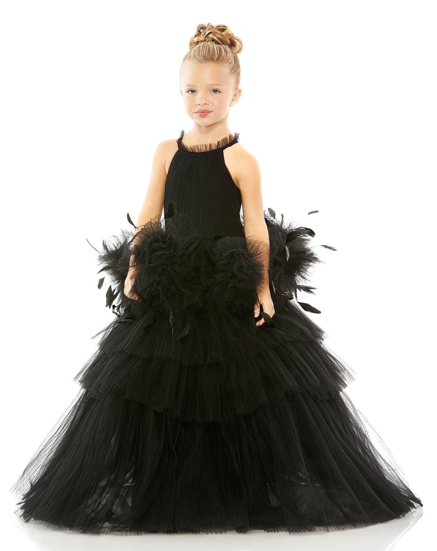 Mac Duggal 20588 Little Girls Long Ball Gown Halter Dress
