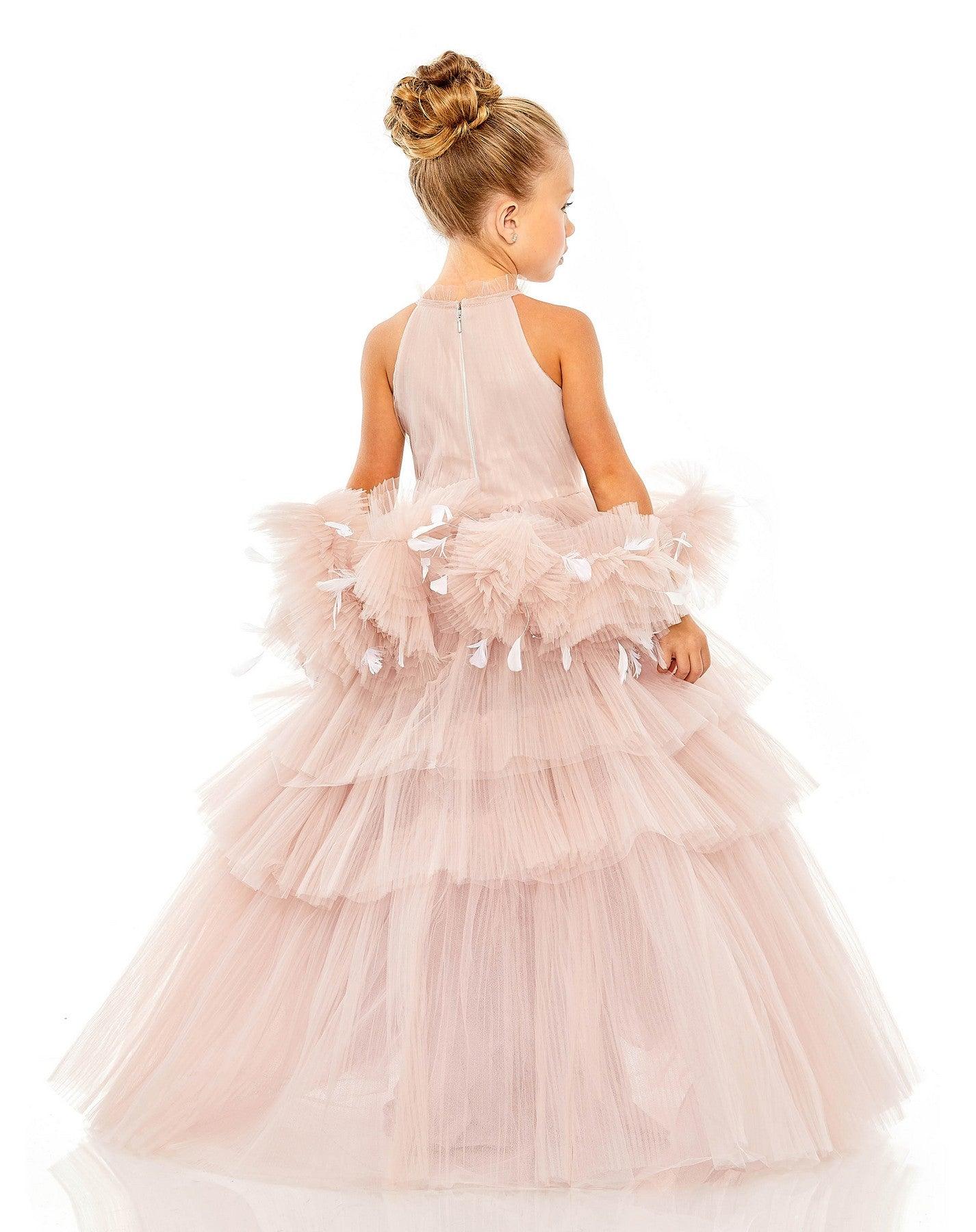 Flower Girl Dresses Little Girls Long Ball Gown Halter Dress Rose