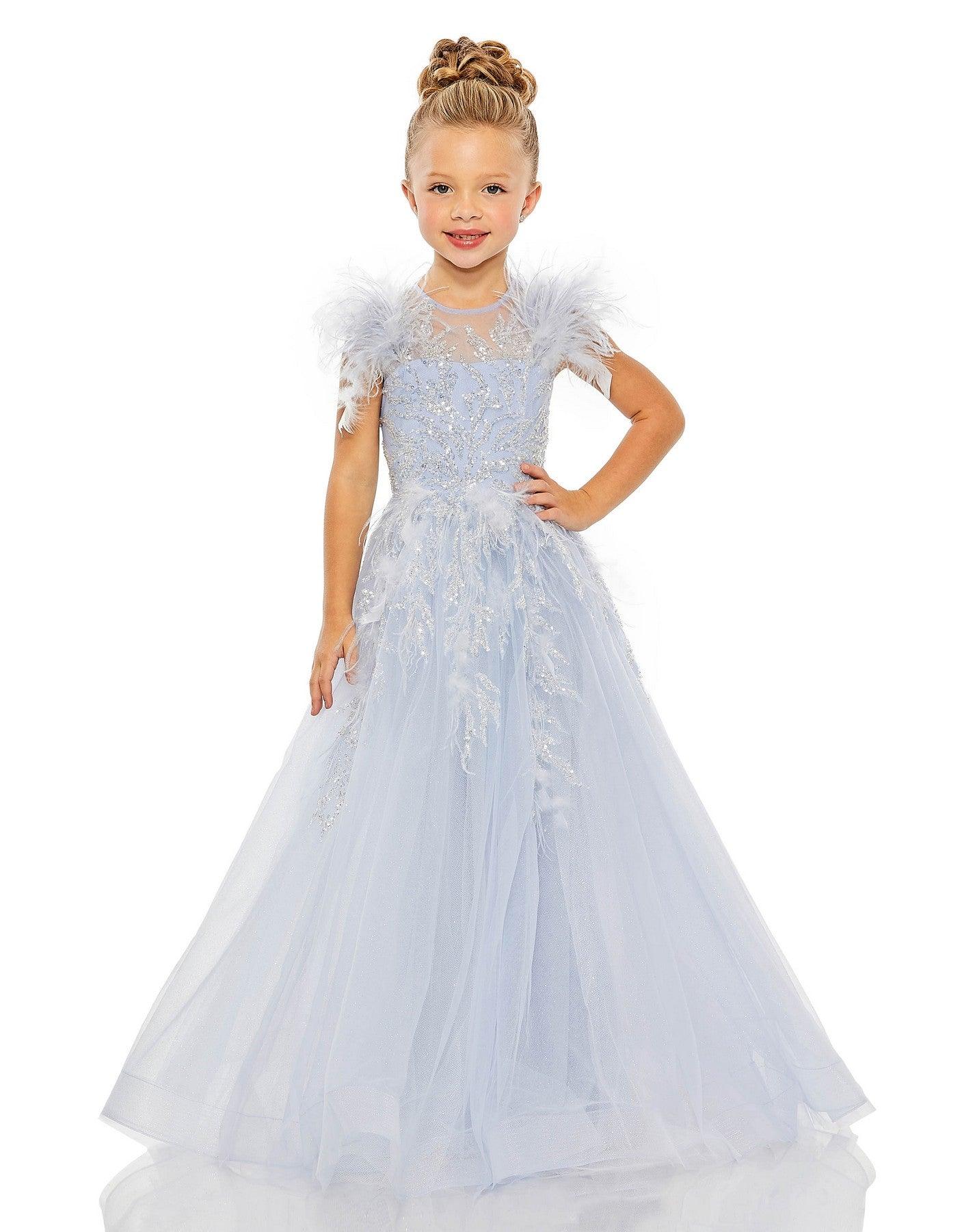 Mac Duggal 20590 Long Flower Girl Cap Sleeve Beaded Ball Gown