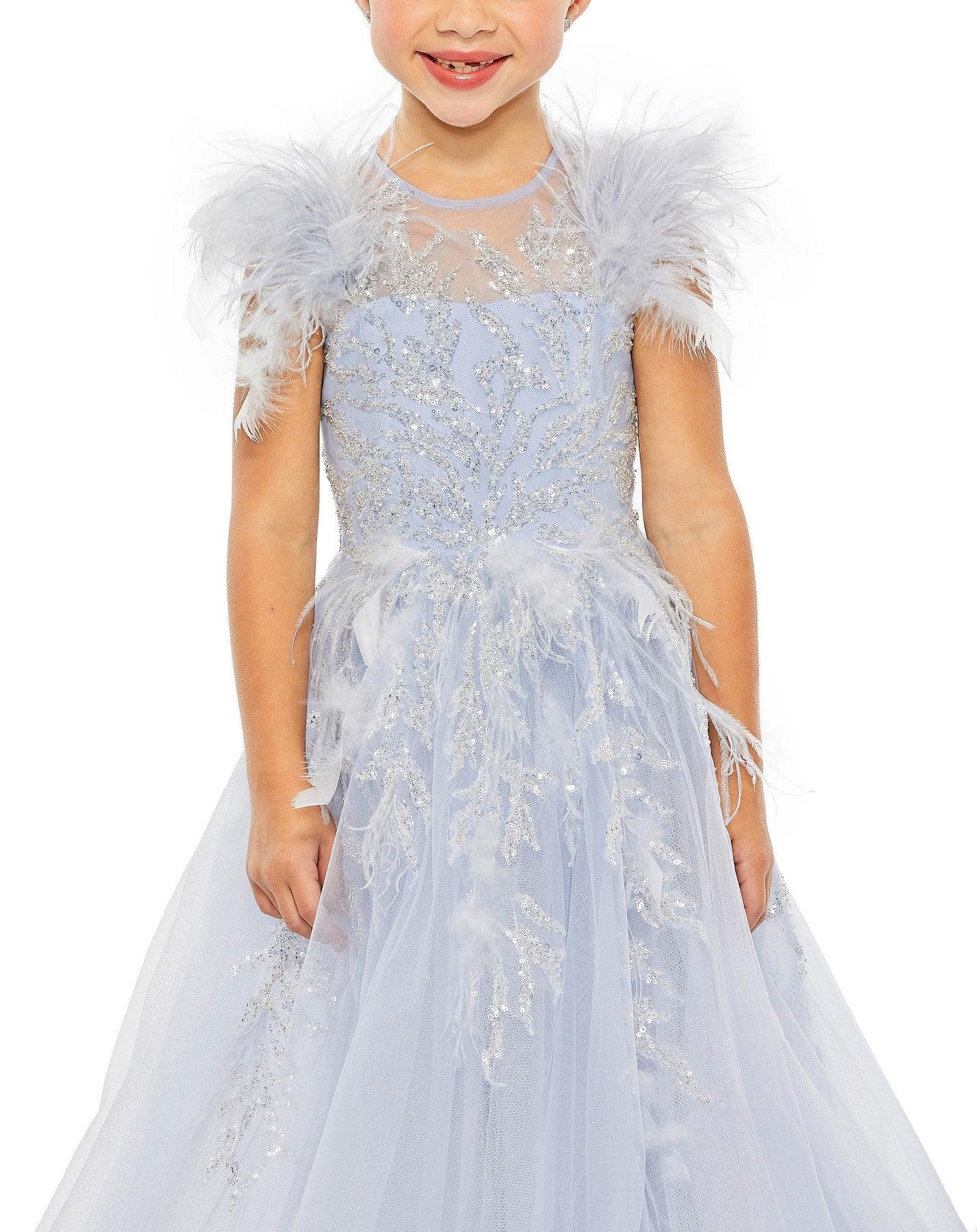 Mac Duggal 20590 Long Flower Girl Cap Sleeve Beaded Ball Gown