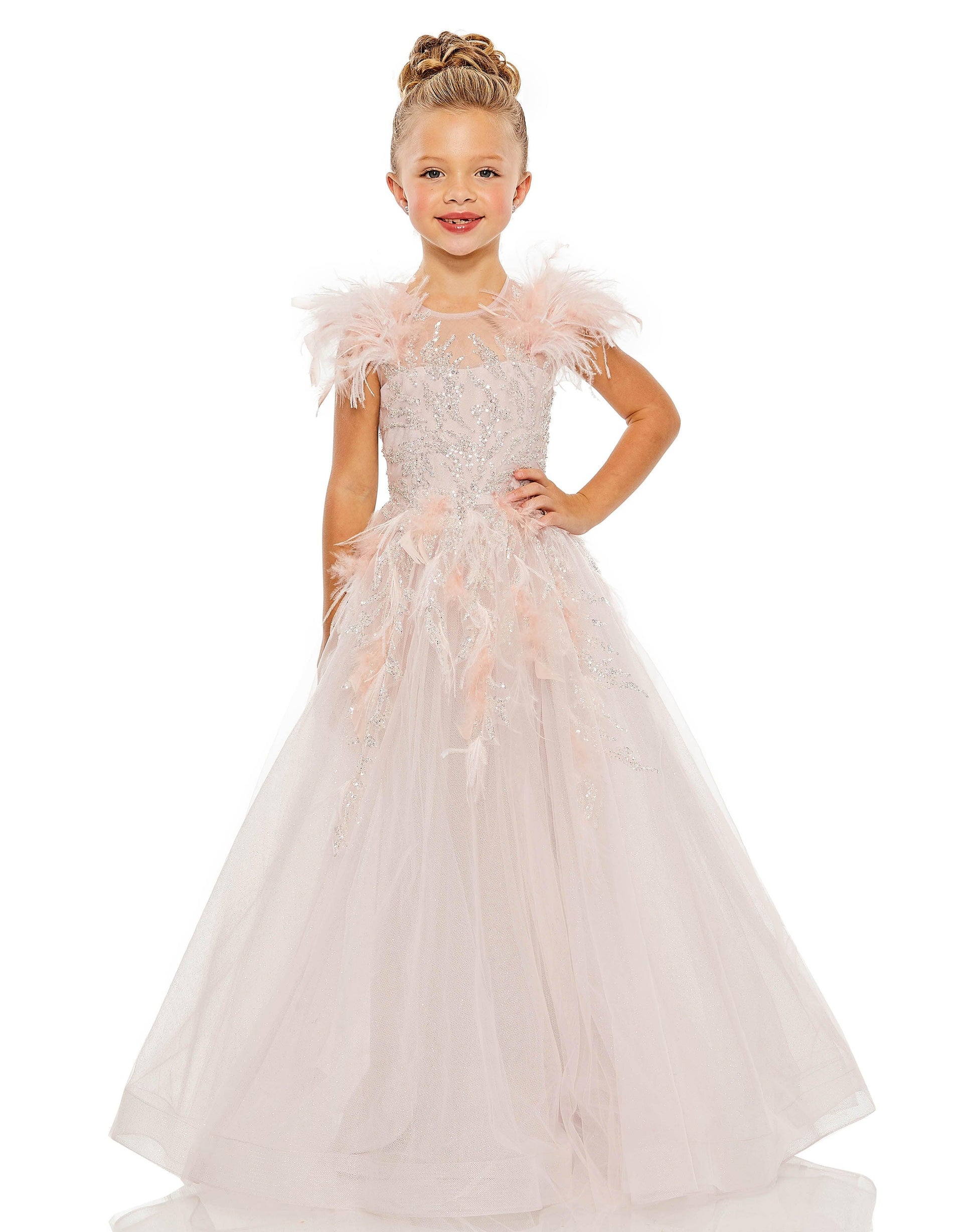 Mac Duggal 20590 Long Flower Girl Cap Sleeve Beaded Ball Gown